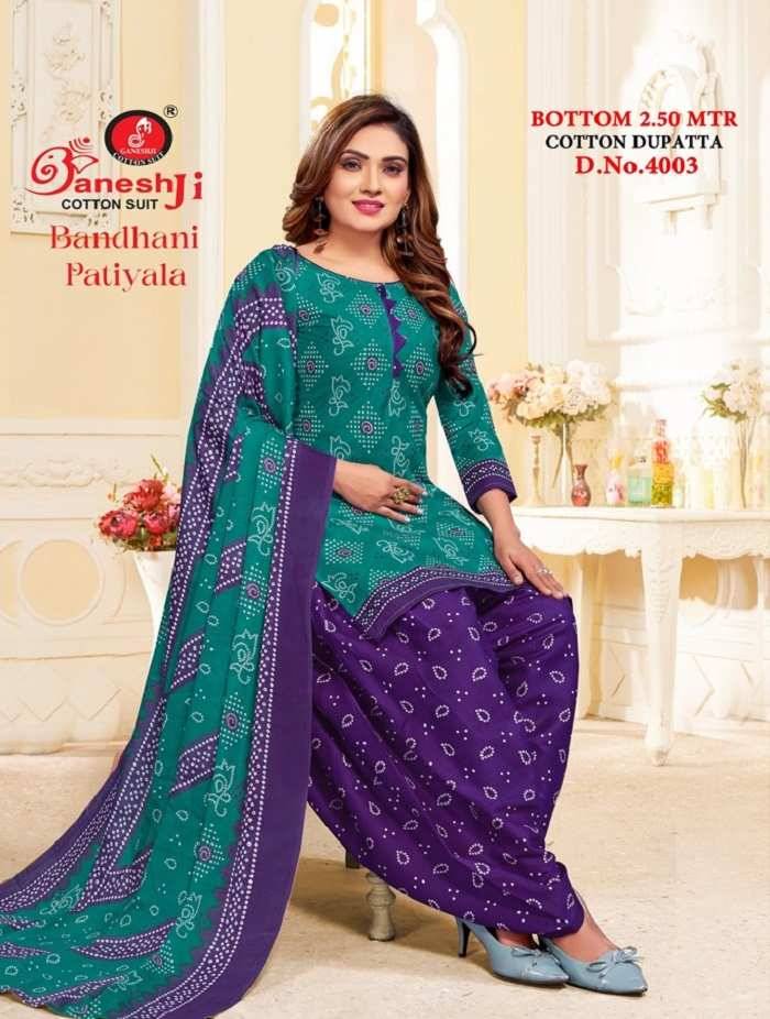 Bandhani Patiyala Vol-4 By Ganeshji 4001 To 4010 Series Beautiful Festive Suits Colorful Stylish Fancy Casual Wear & Ethnic Wear Heavy Cotton Print Dresses At Wholesale Price