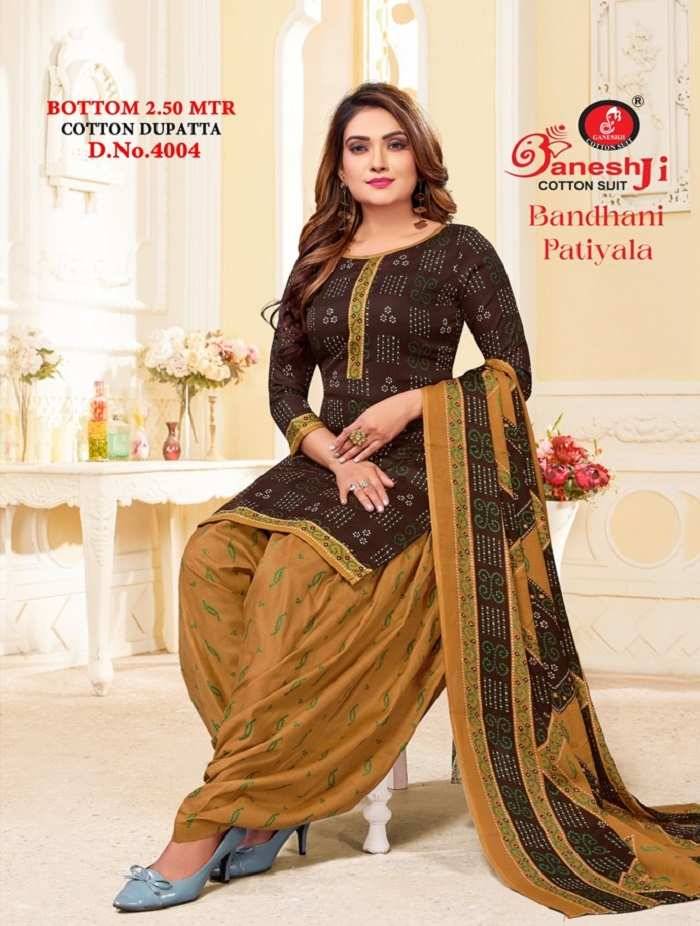 Bandhani Patiyala Vol-4 By Ganeshji 4001 To 4010 Series Beautiful Festive Suits Colorful Stylish Fancy Casual Wear & Ethnic Wear Heavy Cotton Print Dresses At Wholesale Price