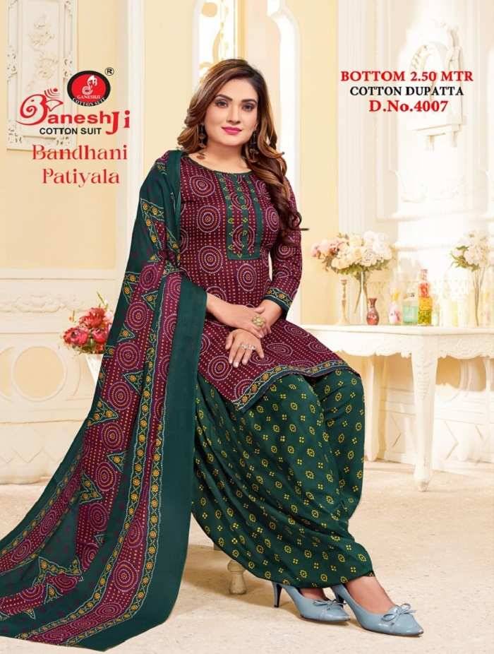 Bandhani Patiyala Vol-4 By Ganeshji 4001 To 4010 Series Beautiful Festive Suits Colorful Stylish Fancy Casual Wear & Ethnic Wear Heavy Cotton Print Dresses At Wholesale Price