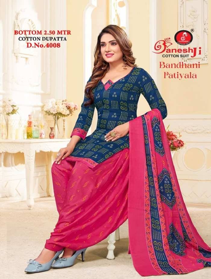 Bandhani Patiyala Vol-4 By Ganeshji 4001 To 4010 Series Beautiful Festive Suits Colorful Stylish Fancy Casual Wear & Ethnic Wear Heavy Cotton Print Dresses At Wholesale Price