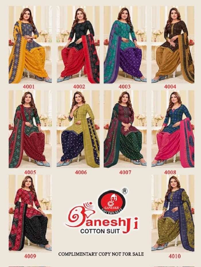 Bandhani Patiyala Vol-4 By Ganeshji 4001 To 4010 Series Beautiful Festive Suits Colorful Stylish Fancy Casual Wear & Ethnic Wear Heavy Cotton Print Dresses At Wholesale Price