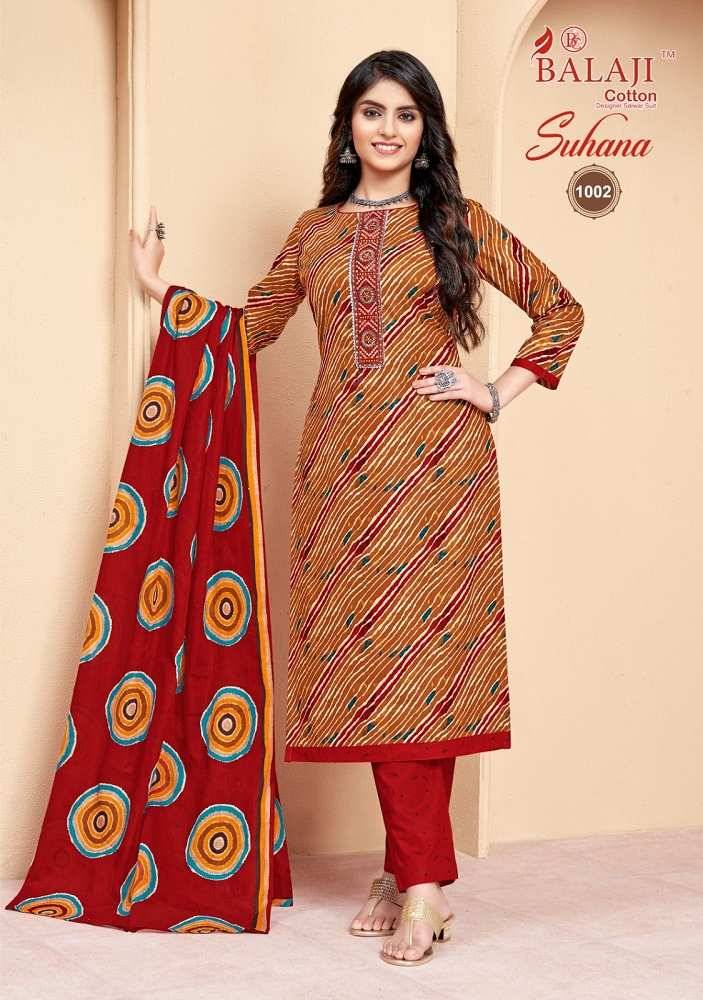 Suhana Vol-1 By Balaji Cotton 1001 To 1008 Series Beautiful Festive Suits Colorful Stylish Fancy Casual Wear & Ethnic Wear Pure Cotton Print Dresses At Wholesale Price