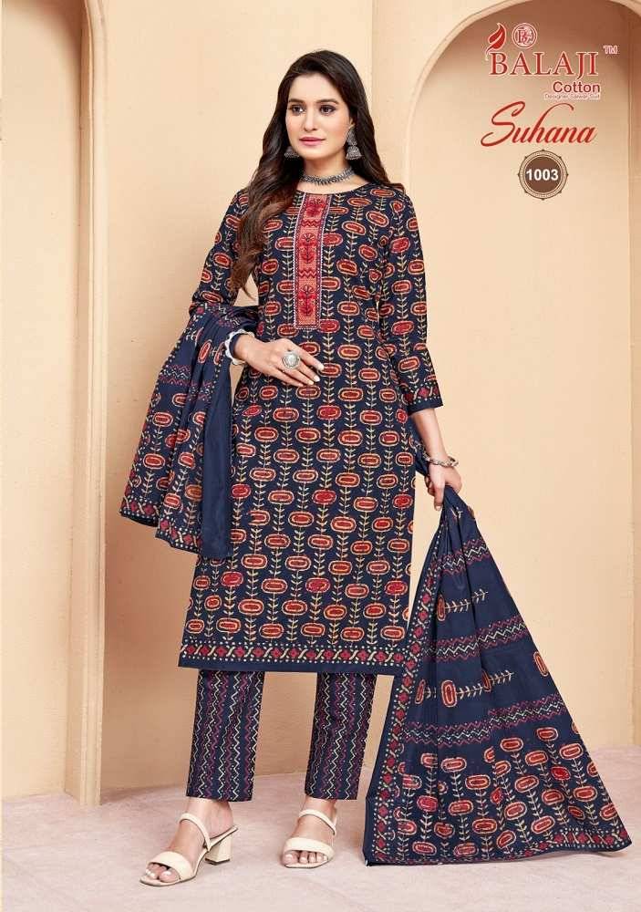 Suhana Vol-1 By Balaji Cotton 1001 To 1008 Series Beautiful Festive Suits Colorful Stylish Fancy Casual Wear & Ethnic Wear Pure Cotton Print Dresses At Wholesale Price