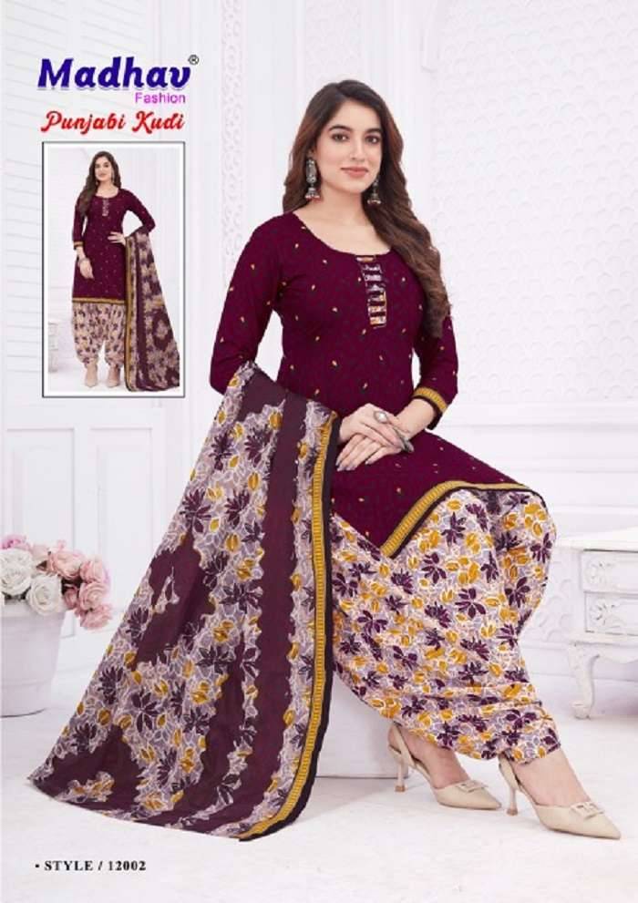 Punjabi Kudi Vol-12 By Madhav Fashion 12001 To 12010 Series Beautiful Festive Suits Colorful Stylish Fancy Casual Wear & Ethnic Wear Pure Cotton Print Dresses At Wholesale Price