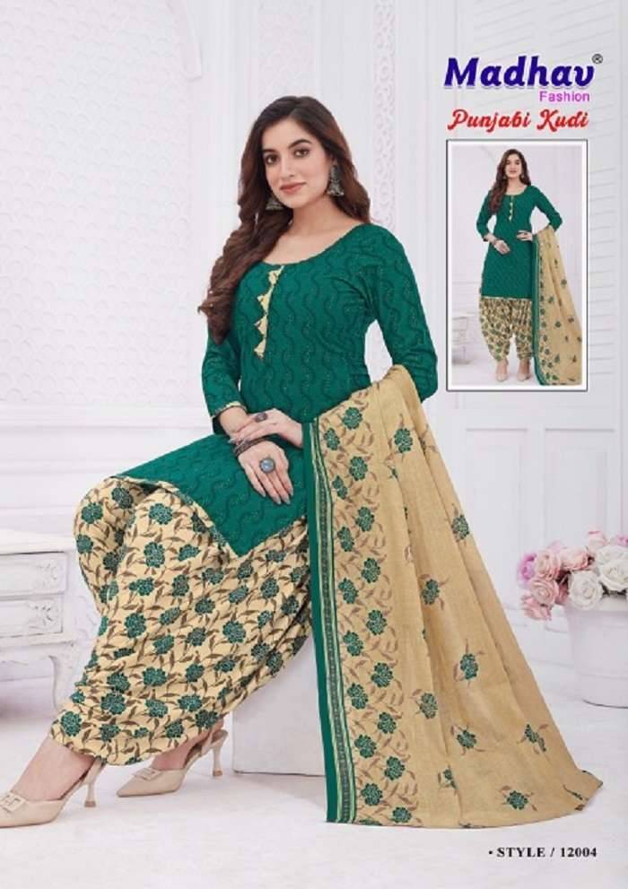 Punjabi Kudi Vol-12 By Madhav Fashion 12001 To 12010 Series Beautiful Festive Suits Colorful Stylish Fancy Casual Wear & Ethnic Wear Pure Cotton Print Dresses At Wholesale Price