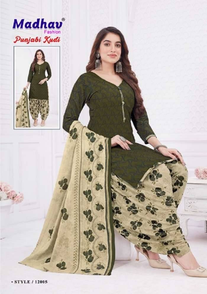 Punjabi Kudi Vol-12 By Madhav Fashion 12001 To 12010 Series Beautiful Festive Suits Colorful Stylish Fancy Casual Wear & Ethnic Wear Pure Cotton Print Dresses At Wholesale Price