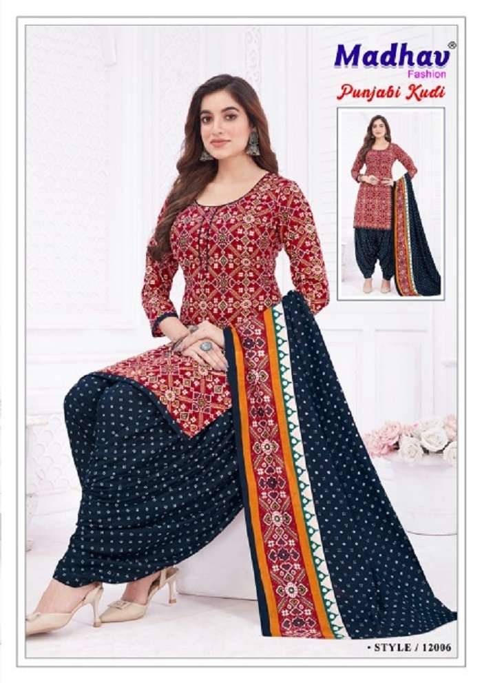 Punjabi Kudi Vol-12 By Madhav Fashion 12001 To 12010 Series Beautiful Festive Suits Colorful Stylish Fancy Casual Wear & Ethnic Wear Pure Cotton Print Dresses At Wholesale Price