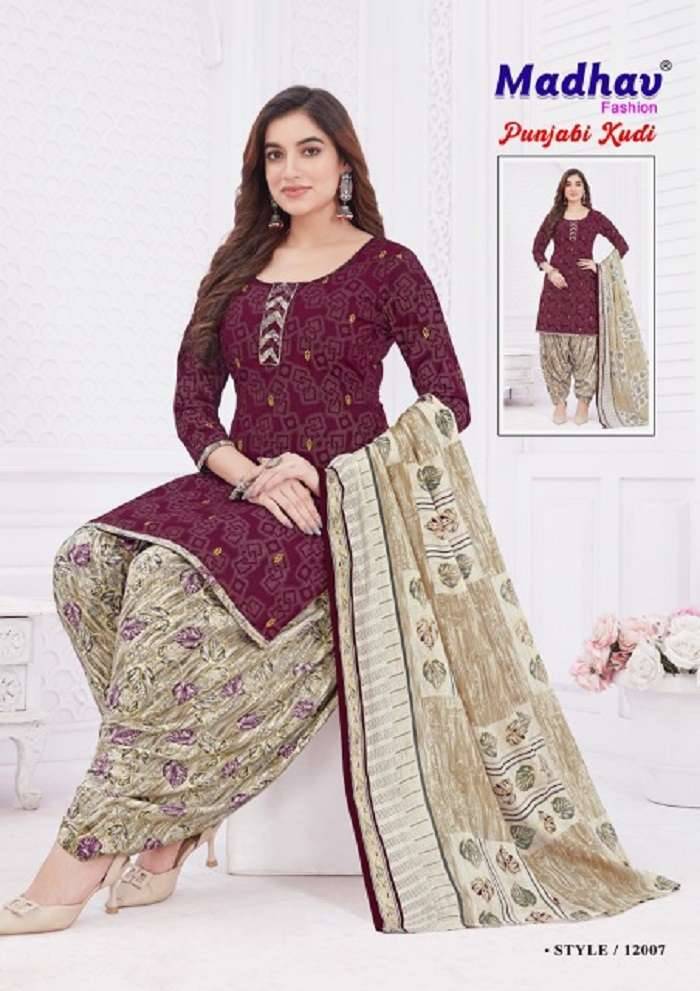 Punjabi Kudi Vol-12 By Madhav Fashion 12001 To 12010 Series Beautiful Festive Suits Colorful Stylish Fancy Casual Wear & Ethnic Wear Pure Cotton Print Dresses At Wholesale Price