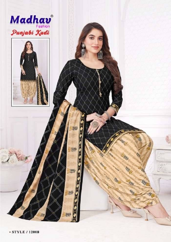 Punjabi Kudi Vol-12 By Madhav Fashion 12001 To 12010 Series Beautiful Festive Suits Colorful Stylish Fancy Casual Wear & Ethnic Wear Pure Cotton Print Dresses At Wholesale Price