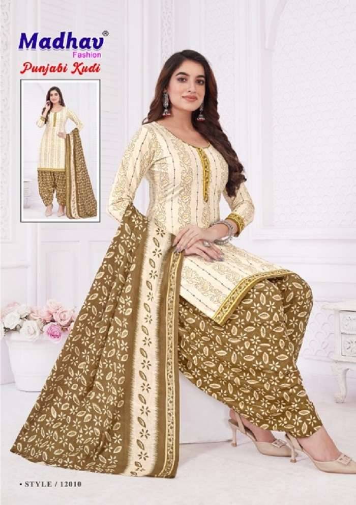 Punjabi Kudi Vol-12 By Madhav Fashion 12001 To 12010 Series Beautiful Festive Suits Colorful Stylish Fancy Casual Wear & Ethnic Wear Pure Cotton Print Dresses At Wholesale Price