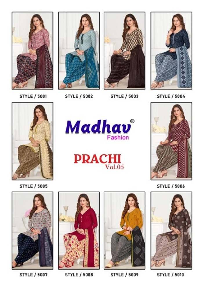 Prachi Vol-5 By Madhav Fashion 5001 To 5010 Series Beautiful Festive Suits Colorful Stylish Fancy Casual Wear & Ethnic Wear Pure Cotton Print Dresses At Wholesale Price