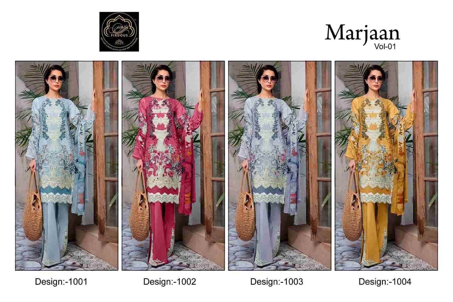 Marjaan Vol-1 By Firdous 1001 To 1004 Series Beautiful Festive Suits Colorful Stylish Fancy Casual Wear & Ethnic Wear Pure Cotton Embroidered Dresses At Wholesale Price