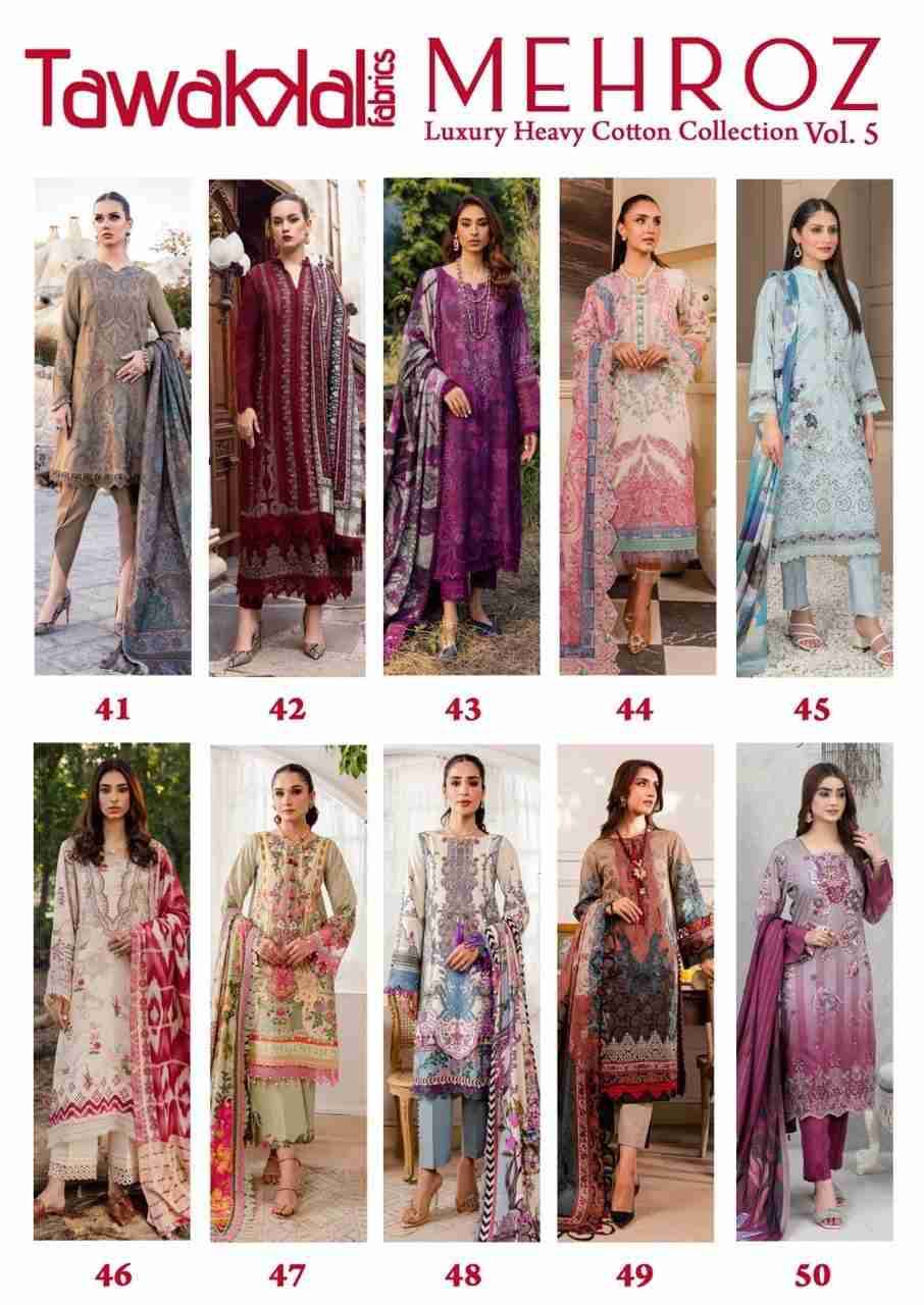 Mehroz Vol-5 By Tawakkal Fab 41 To 50 Series Designer Festive Suits Beautiful Stylish Fancy Colorful Party Wear & Occasional Wear Pure Cotton Dresses At Wholesale Price