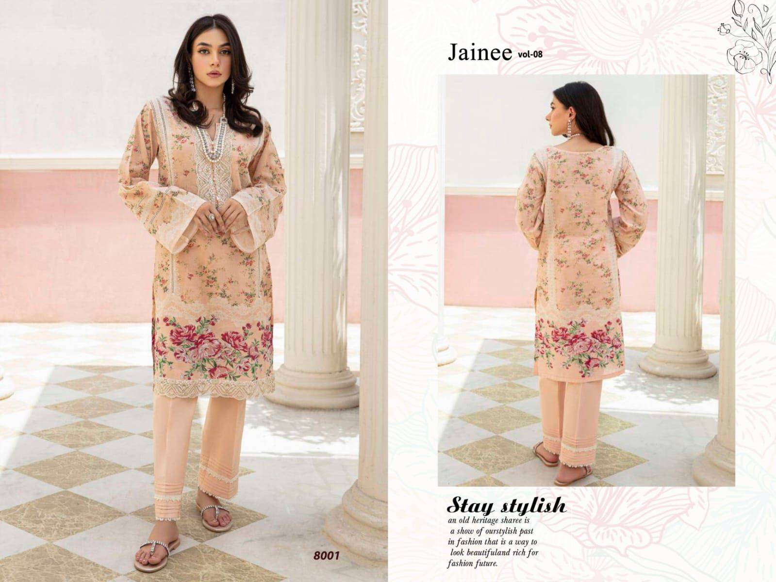 Jainee Vol-8 By Agha Noor 8001 To 8006 Series Beautiful Festive Suits Stylish Fancy Colorful Casual Wear & Ethnic Wear Lawn Cotton Print Dresses At Wholesale Price