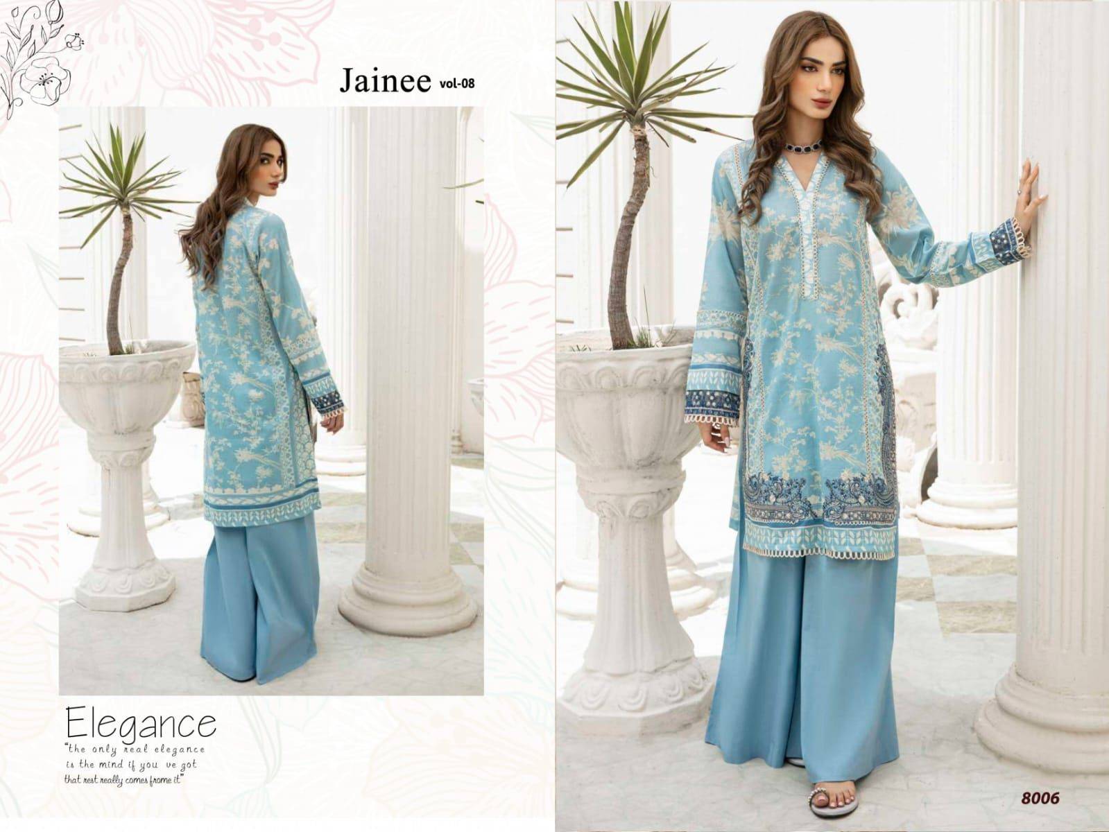 Jainee Vol-8 By Agha Noor 8001 To 8006 Series Beautiful Festive Suits Stylish Fancy Colorful Casual Wear & Ethnic Wear Lawn Cotton Print Dresses At Wholesale Price