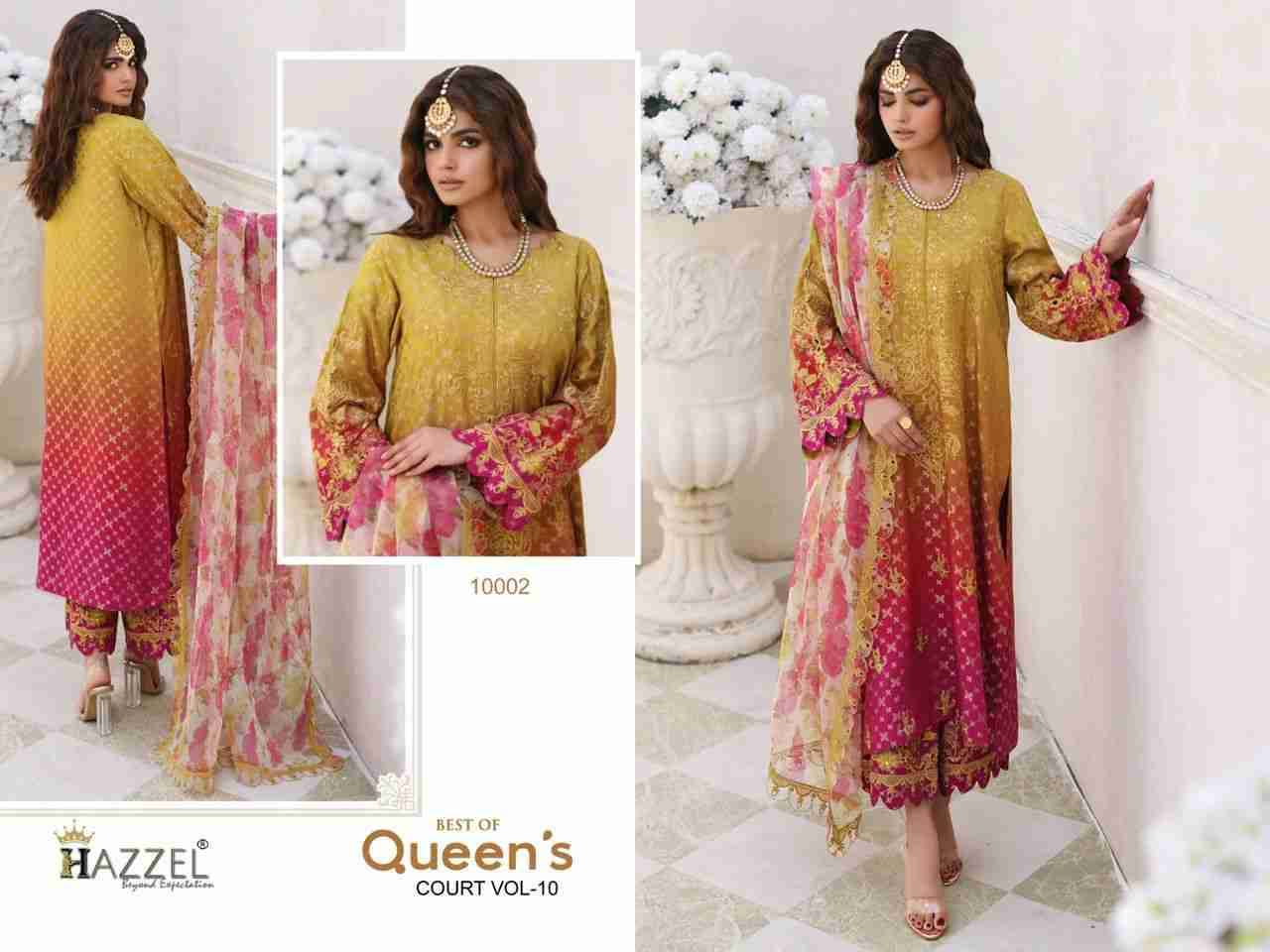 Best Of Queens Court Vol-10 By Hazzel 10001 To 10004 Series Designer Festive Pakistani Suits Collection Beautiful Stylish Fancy Colorful Party Wear & Occasional Wear Heavy Cotton Print With Patch Work Dresses At Wholesale Price