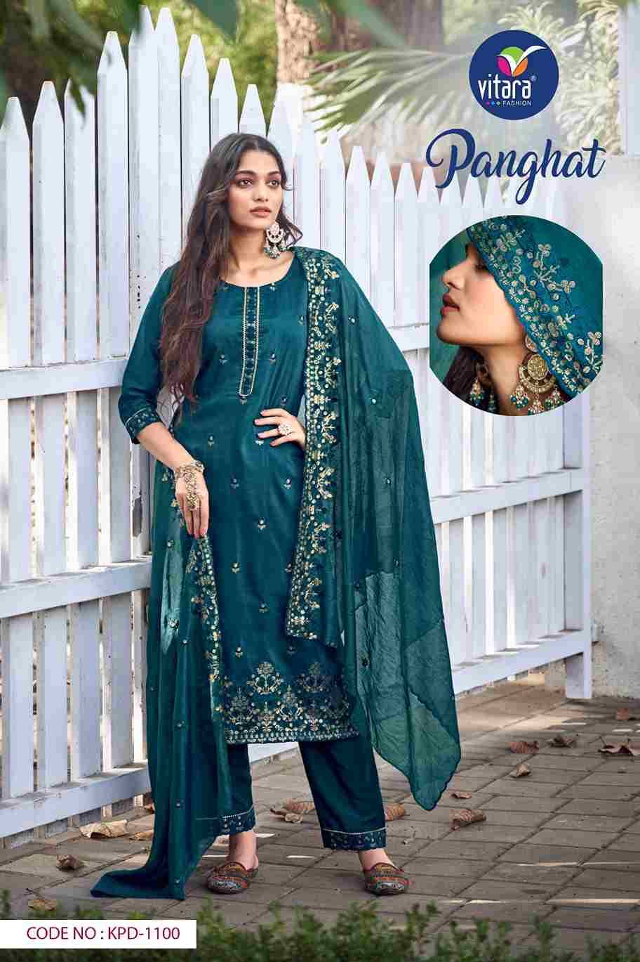 Panghat By Vitara 1097 To 1100 Series Beautiful Festive Suits Colorful Stylish Fancy Casual Wear & Ethnic Wear Pure Chinnon Embroidered Dresses At Wholesale Price