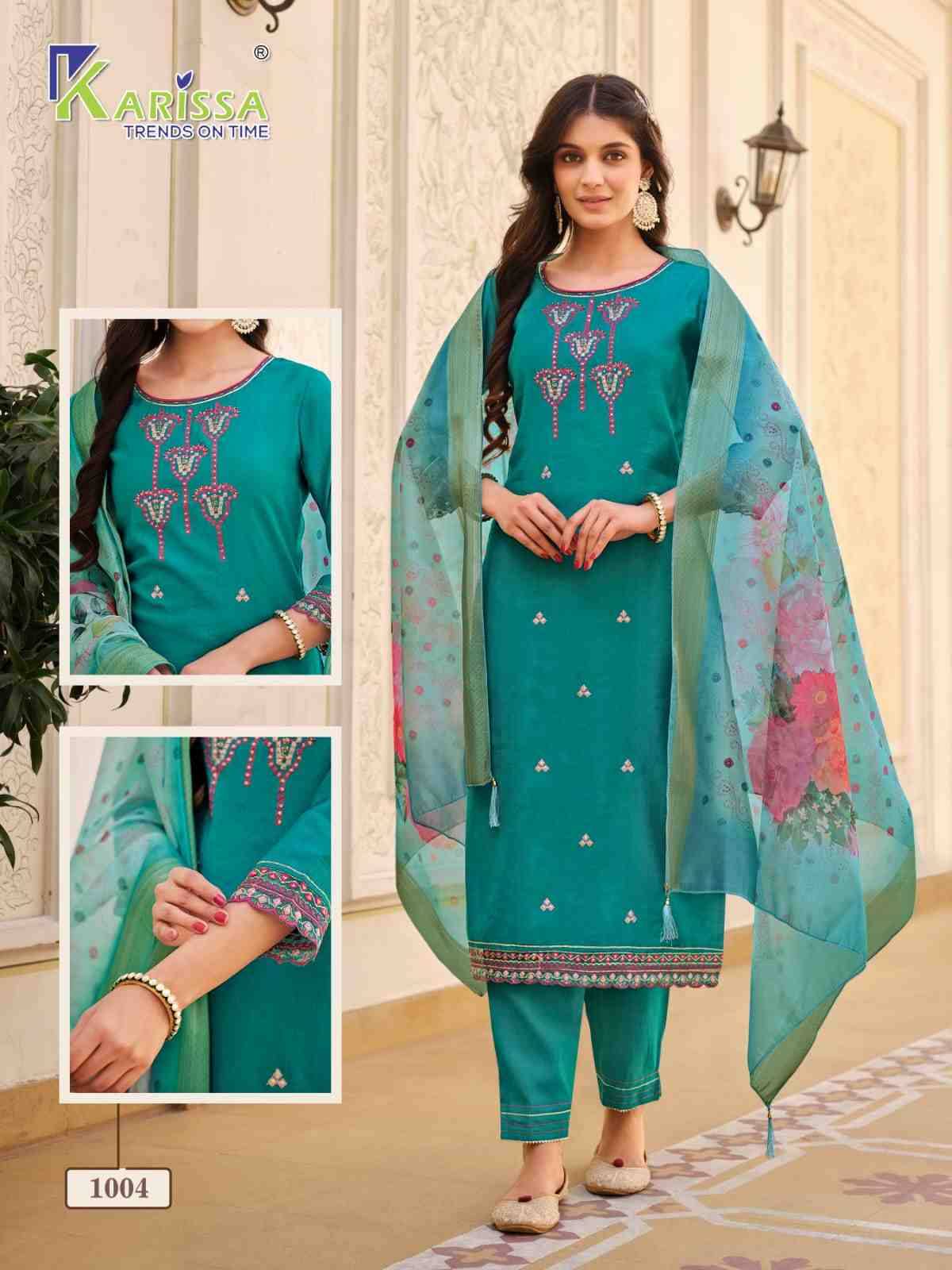 Bandhej By Karissa 1001 To 1004 Series Beautiful Festive Suits Colorful Stylish Fancy Casual Wear & Ethnic Wear Viscose Silk Embroidered Dresses At Wholesale Price