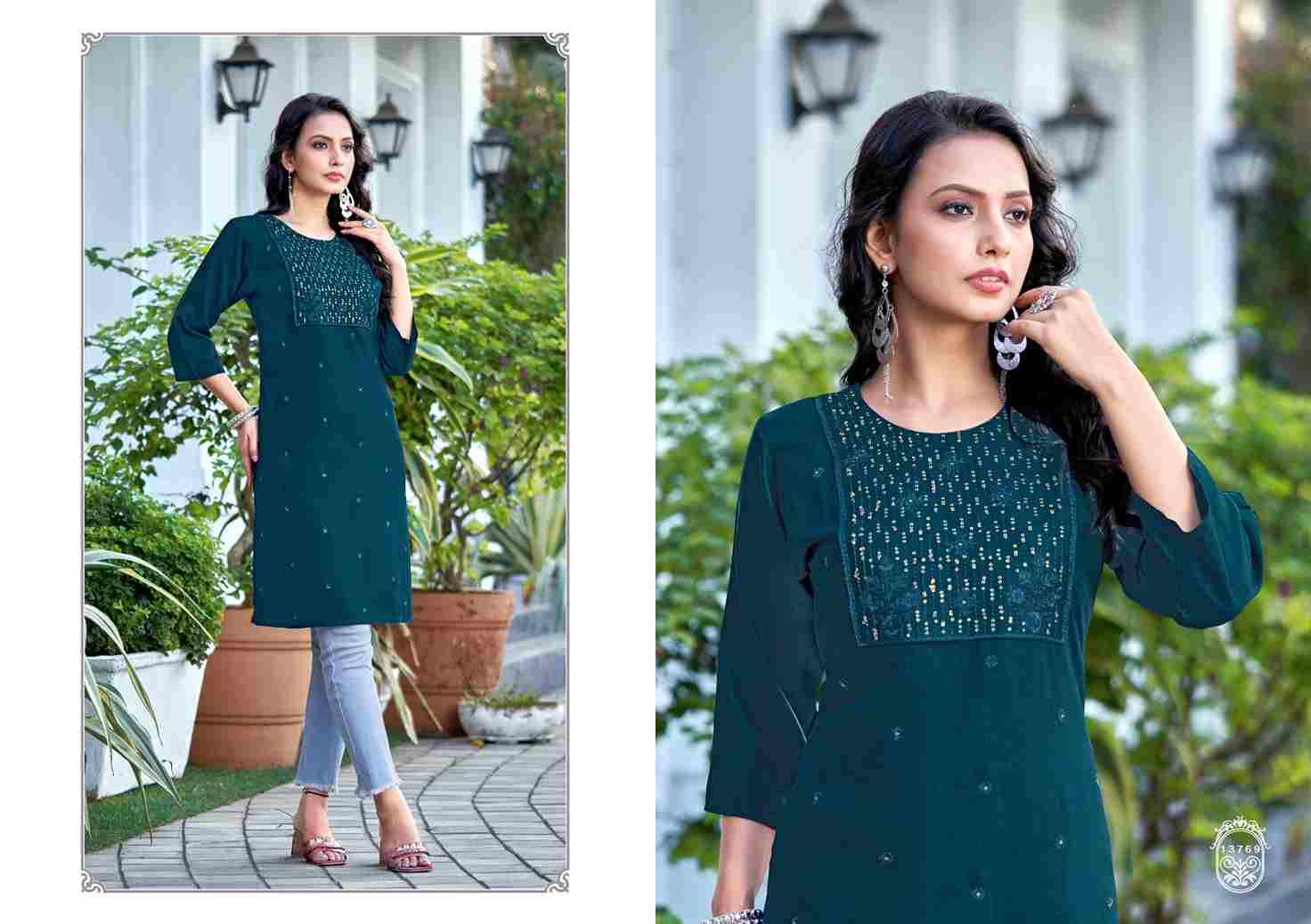 Priya By Kalaroop 13762 To 13769 Series Designer Stylish Fancy Colorful Beautiful Party Wear & Ethnic Wear Collection Heavy Rayon Embroidered Kurtis At Wholesale Price