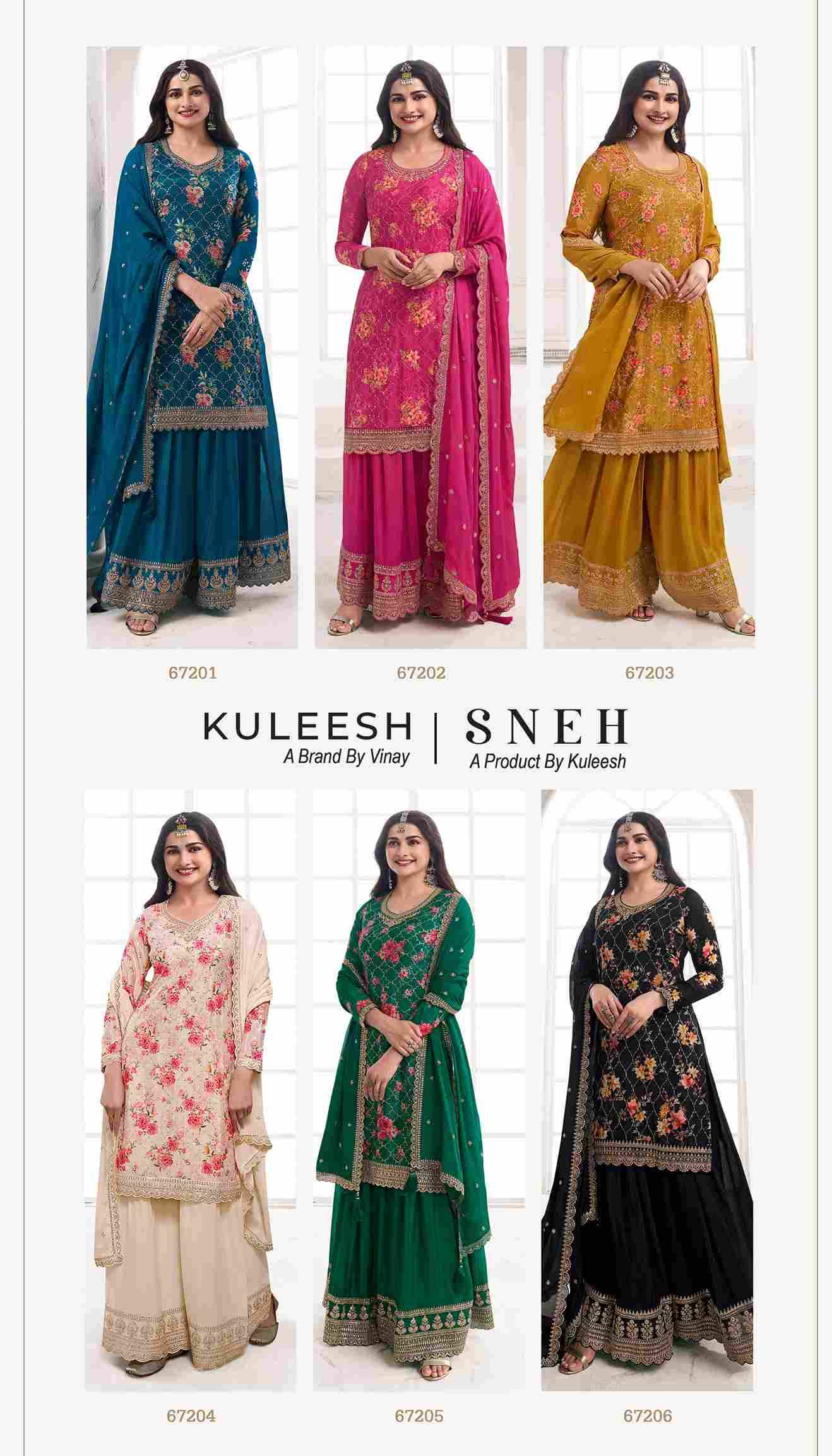 Sneh By Vinay Fashion 67201 To 67206 Series Beautiful Colorful Stylish Fancy Casual Wear & Ethnic Wear Chinnon Embroidered Dresses At Wholesale Price