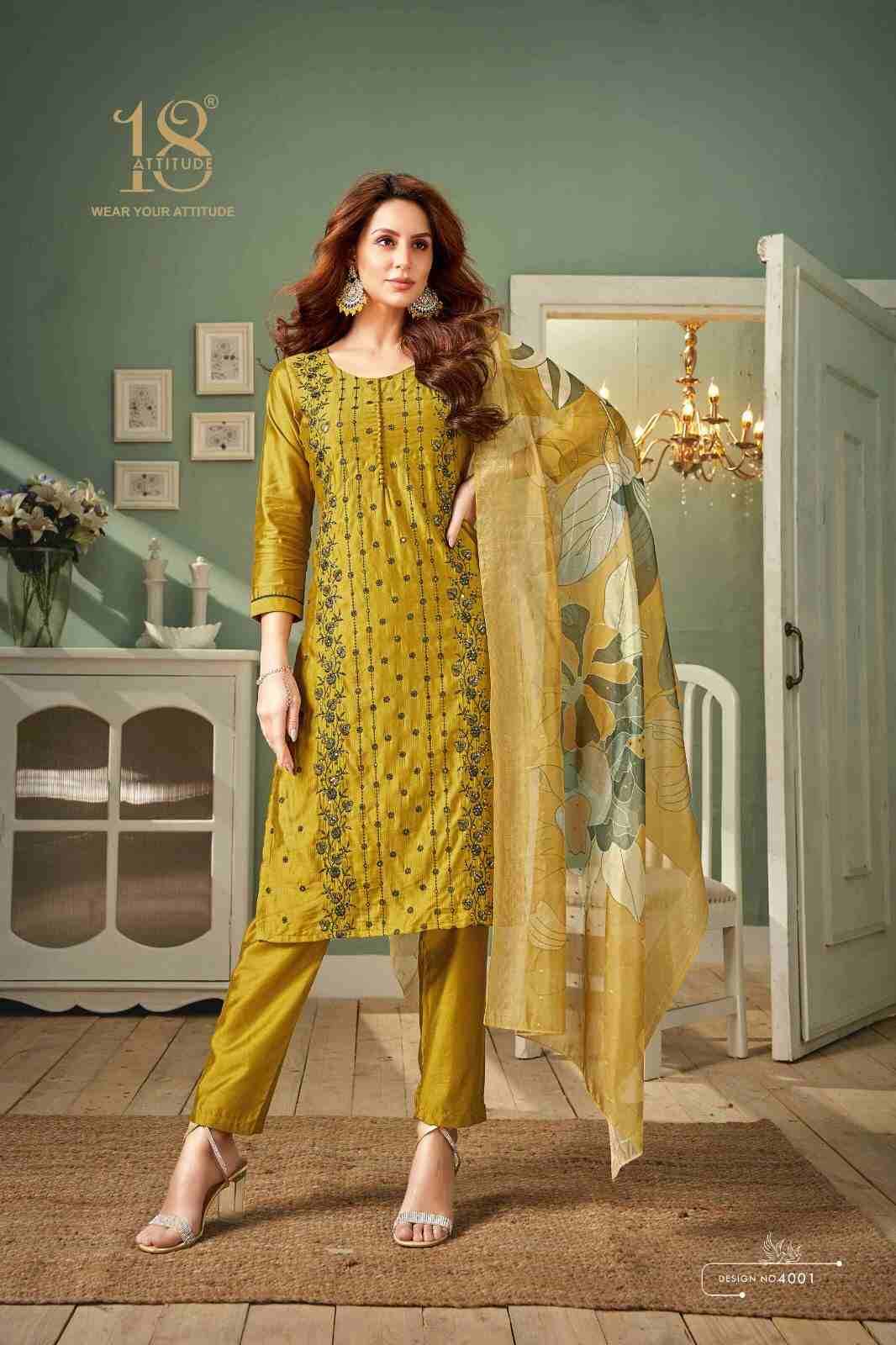 Elite Vol-4 By 18 Attitude 4001 To 4006 Series Beautiful Stylish Festive Suits Fancy Colorful Casual Wear & Ethnic Wear & Ready To Wear Viscose Dresses At Wholesale Price