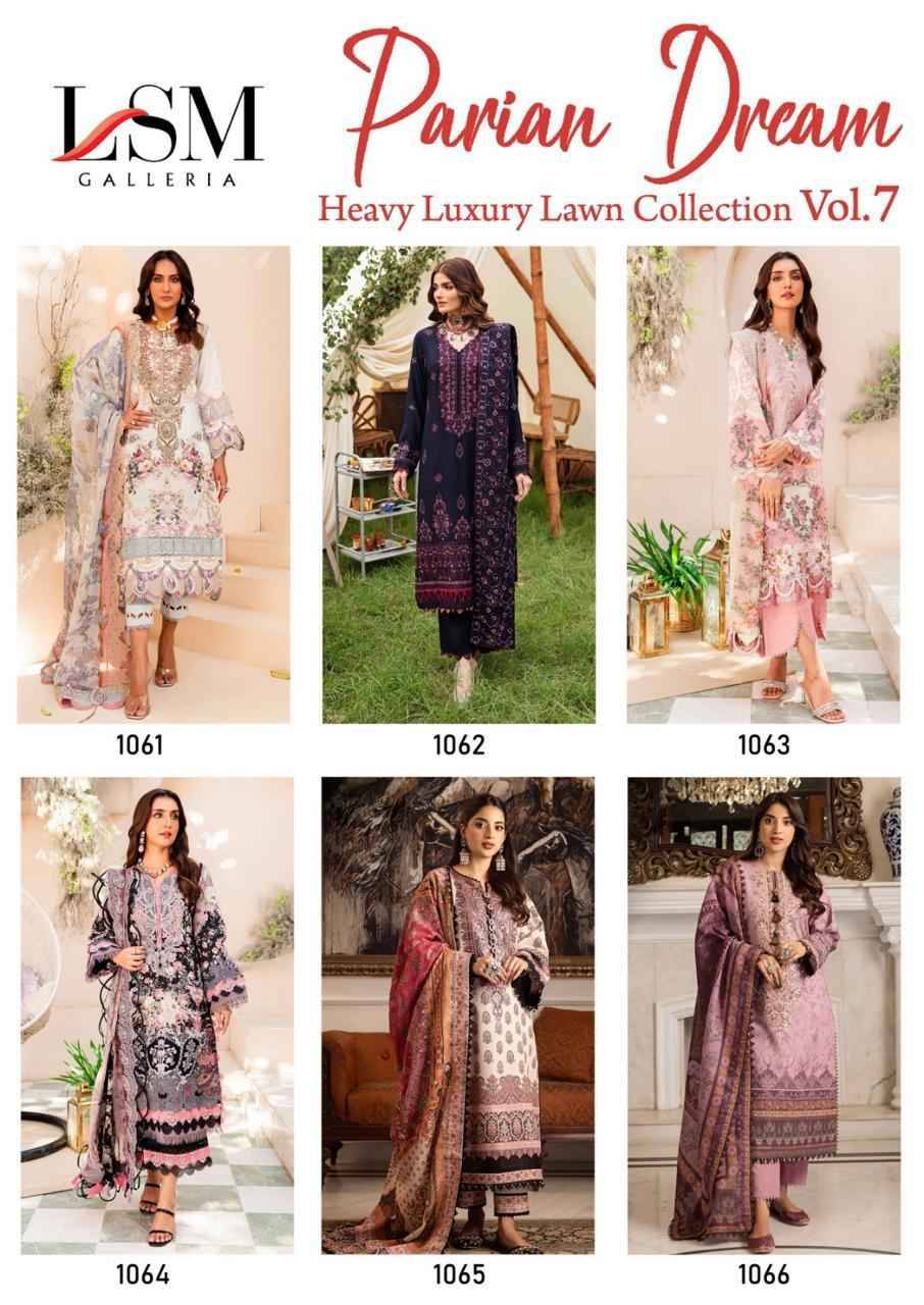 Parian Dream Vol-7 By Lsm Galleria 1061 To 1066 Series Beautiful Festive Suits Colorful Stylish Fancy Casual Wear & Ethnic Wear Pure Lawn Print With Work Dresses At Wholesale Price