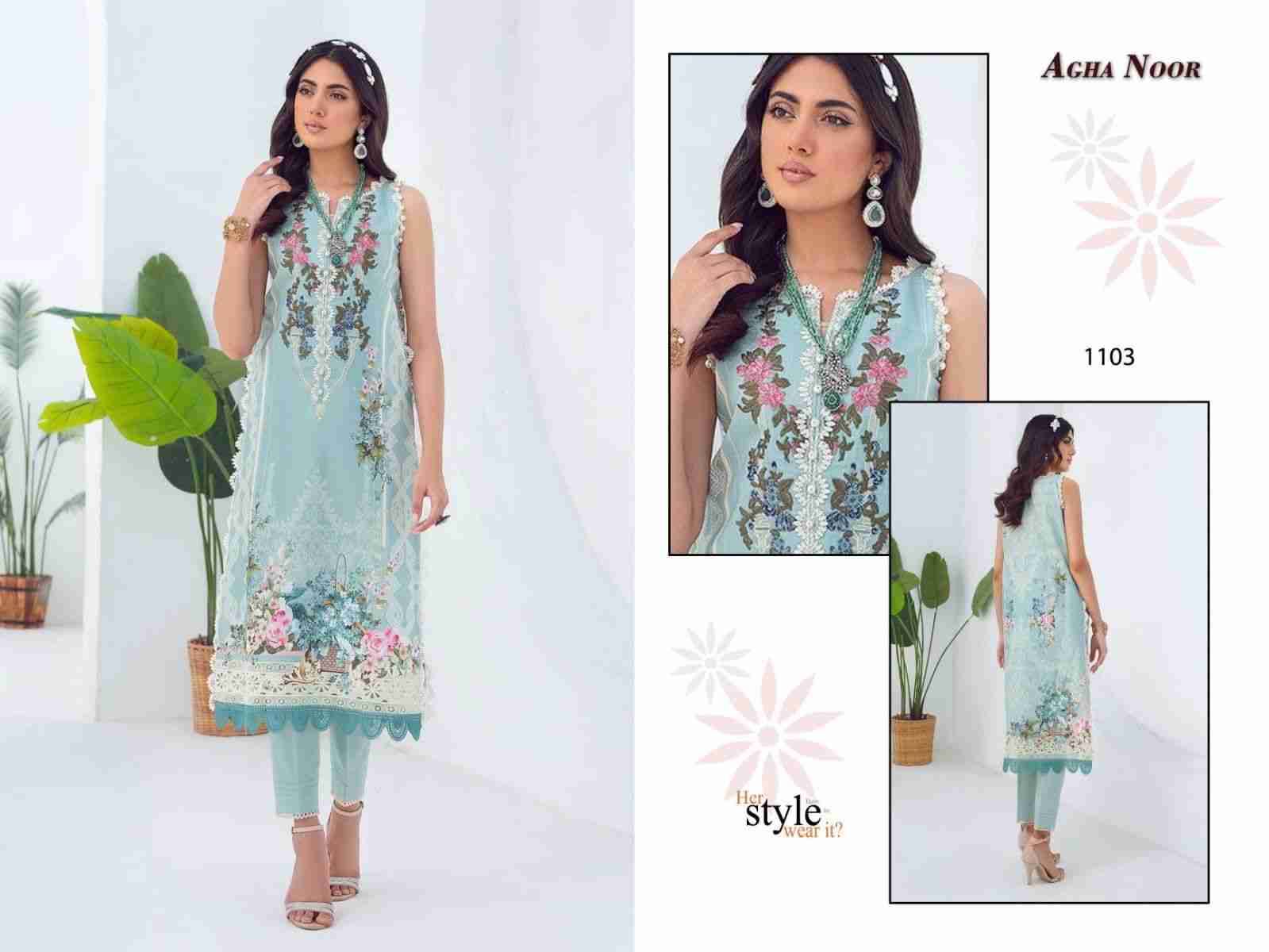 Luxury Lawn Collection Vol-11 By Agha Noor 1101 To 1106 Series Beautiful Pakistani Suits Stylish Fancy Colorful Party Wear & Occasional Wear Lawn Cotton Dresses At Wholesale Price