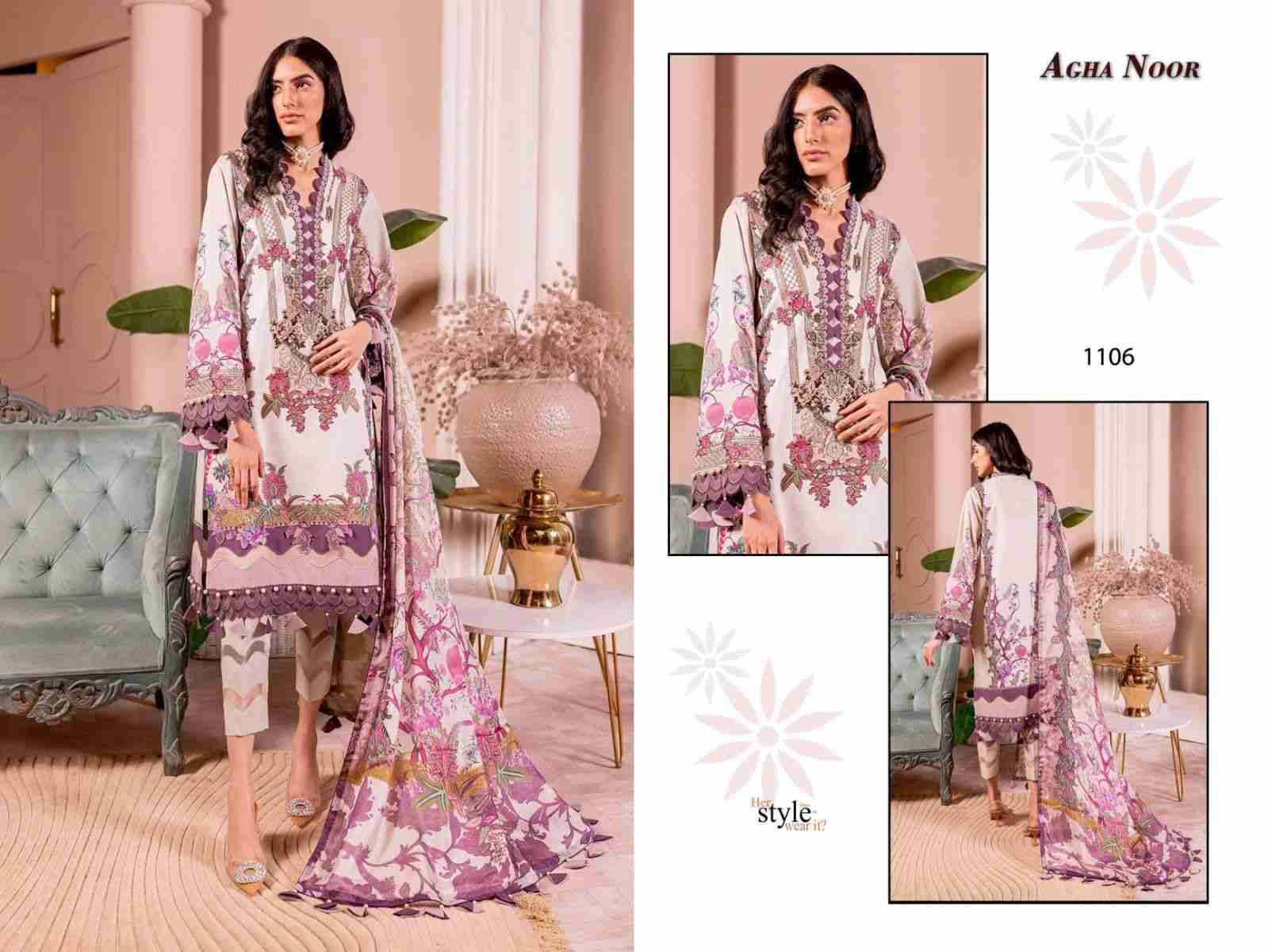 Luxury Lawn Collection Vol-11 By Agha Noor 1101 To 1106 Series Beautiful Pakistani Suits Stylish Fancy Colorful Party Wear & Occasional Wear Lawn Cotton Dresses At Wholesale Price