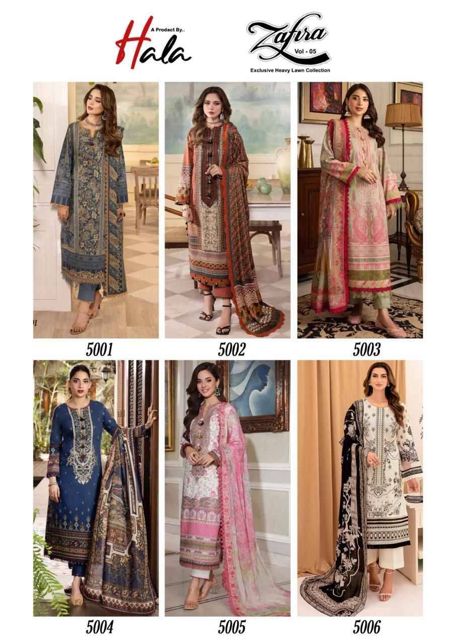 Zafira Vol-5 By Hala 5001 To 5006 Series Beautiful Festive Suits Stylish Fancy Colorful Casual Wear & Ethnic Wear Lawn Cotton Print Dresses At Wholesale Price