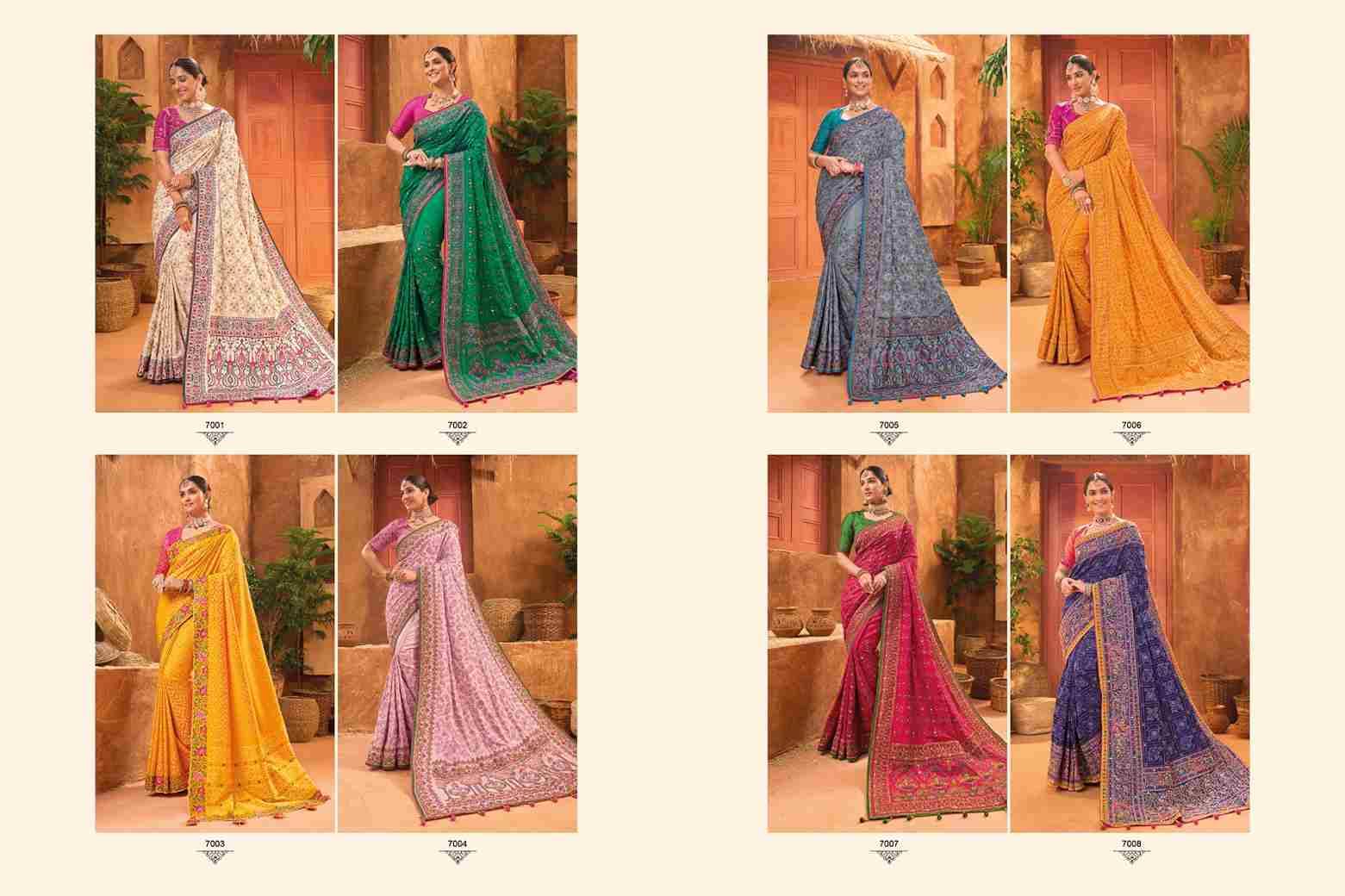 Kacchhi Work Vol-5 By M.N. Sarees 7001 To 7008 Series Indian Traditional Wear Collection Beautiful Stylish Fancy Colorful Party Wear & Occasional Wear Banaras Silk Sarees At Wholesale Price