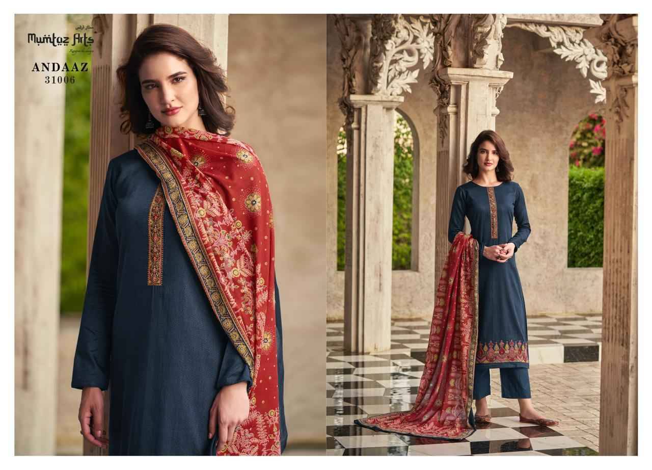 Andaaz By Mumtaz Arts 31001 To 31009 Series Beautiful Stylish Festive Suits Fancy Colorful Casual Wear & Ethnic Wear & Ready To Wear Pure Jam Satin Print Dresses At Wholesale Price