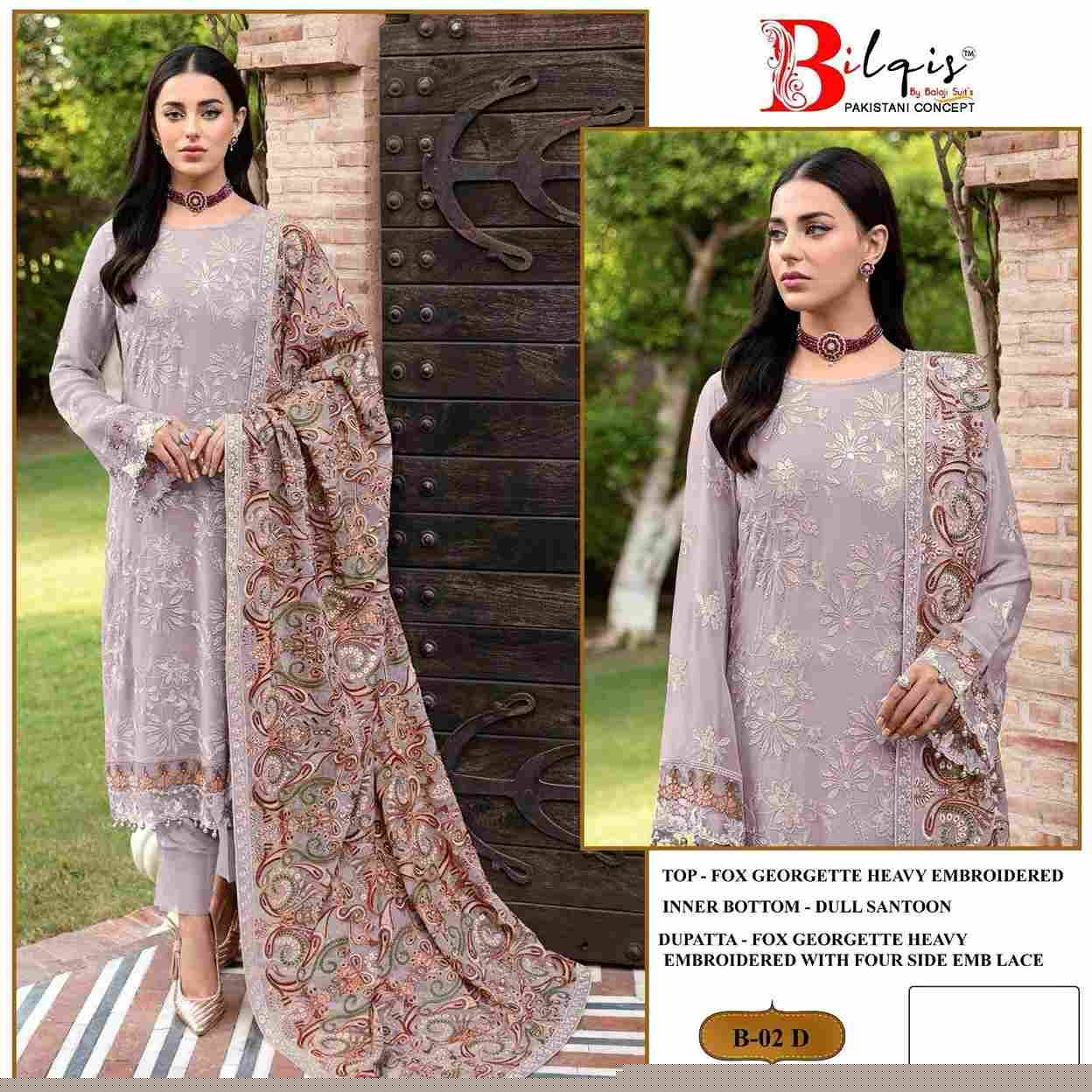 Bilqis 02 Colours By Bilqis 02-A To 02-D Beautiful Pakistani Suits Colorful Stylish Fancy Casual Wear & Ethnic Wear Faux Georgette Embroidered Dresses At Wholesale Price