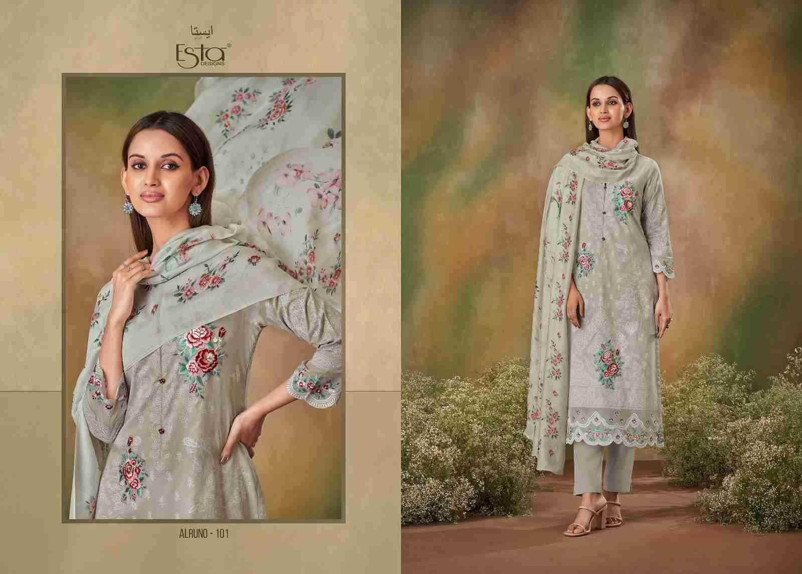 Alruno By Esta Designs 101 To 108 Series Beautiful Festive Suits Colorful Stylish Fancy Casual Wear & Ethnic Wear Cambric Cotton Dresses At Wholesale Price