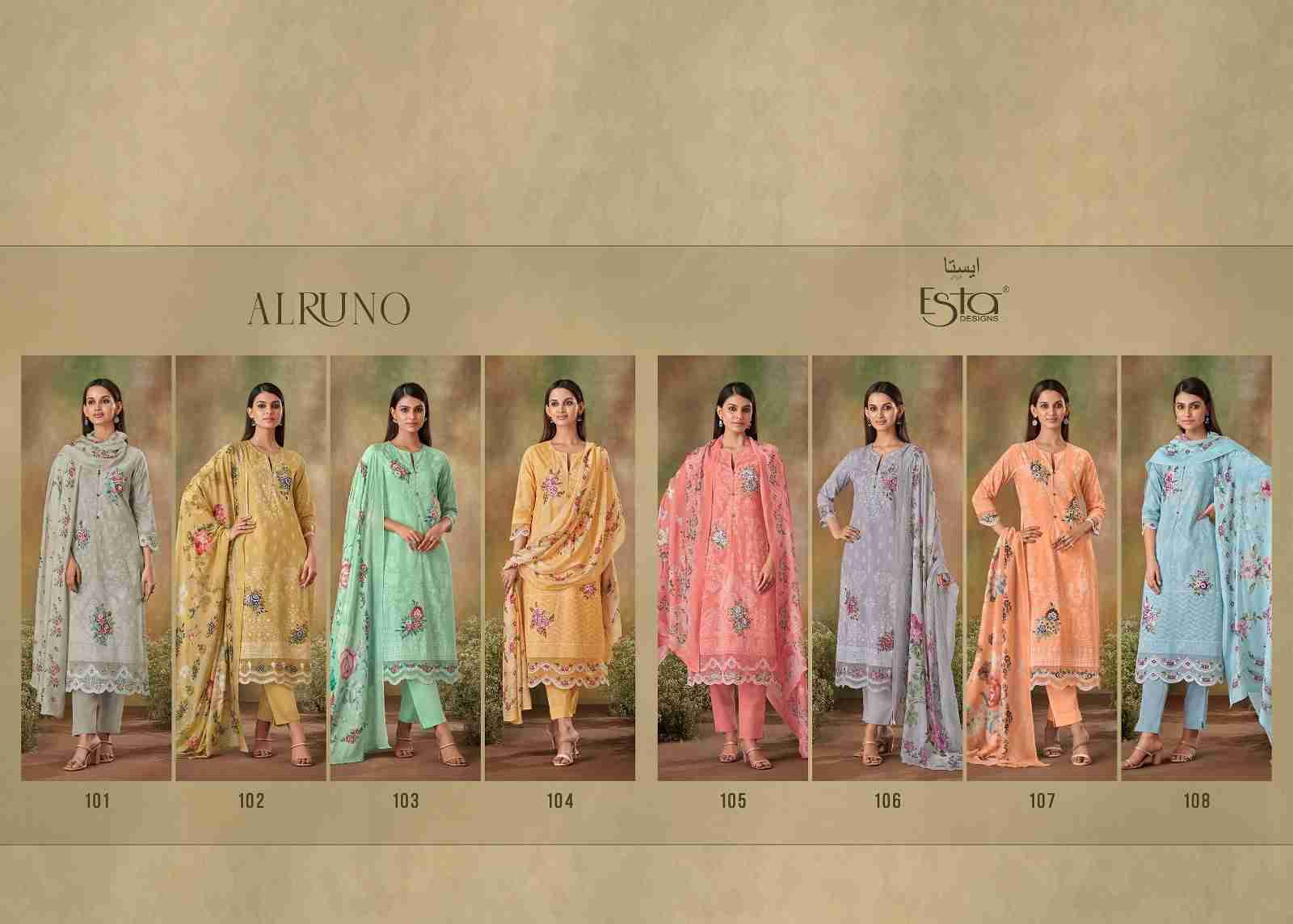 Alruno By Esta Designs 101 To 108 Series Beautiful Festive Suits Colorful Stylish Fancy Casual Wear & Ethnic Wear Cambric Cotton Dresses At Wholesale Price