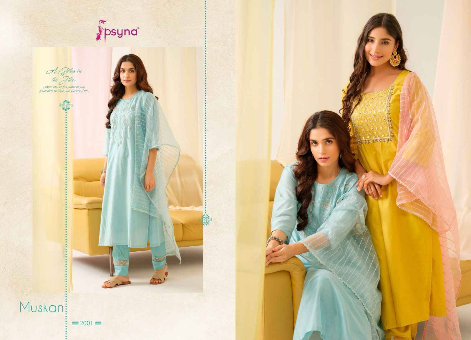 Muskan Vol-2 By Psyna 2001 To 2006 Series Beautiful Festive Suits Colorful Stylish Fancy Casual Wear & Ethnic Wear Viscose Chanderi Dresses At Wholesale Price