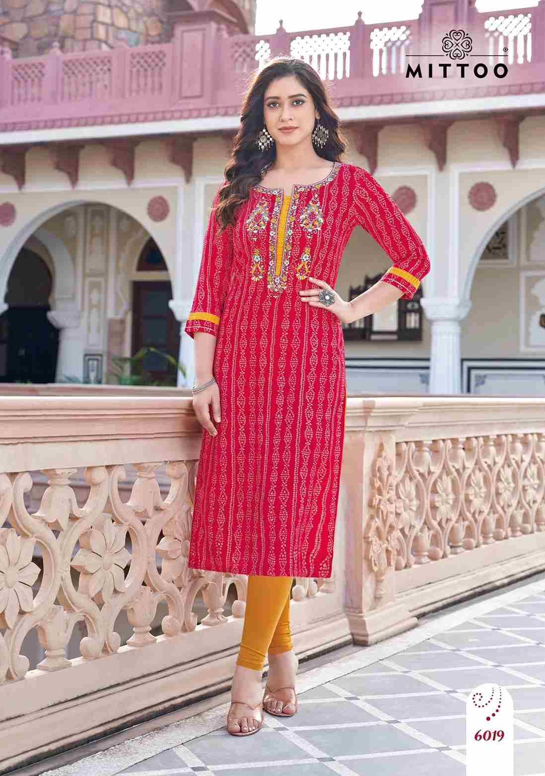 Bandhan Vol-4 By Mittoo 6019 To 6024 Series Designer Stylish Fancy Colorful Beautiful Party Wear & Ethnic Wear Collection Rayon Print Kurtis At Wholesale Price
