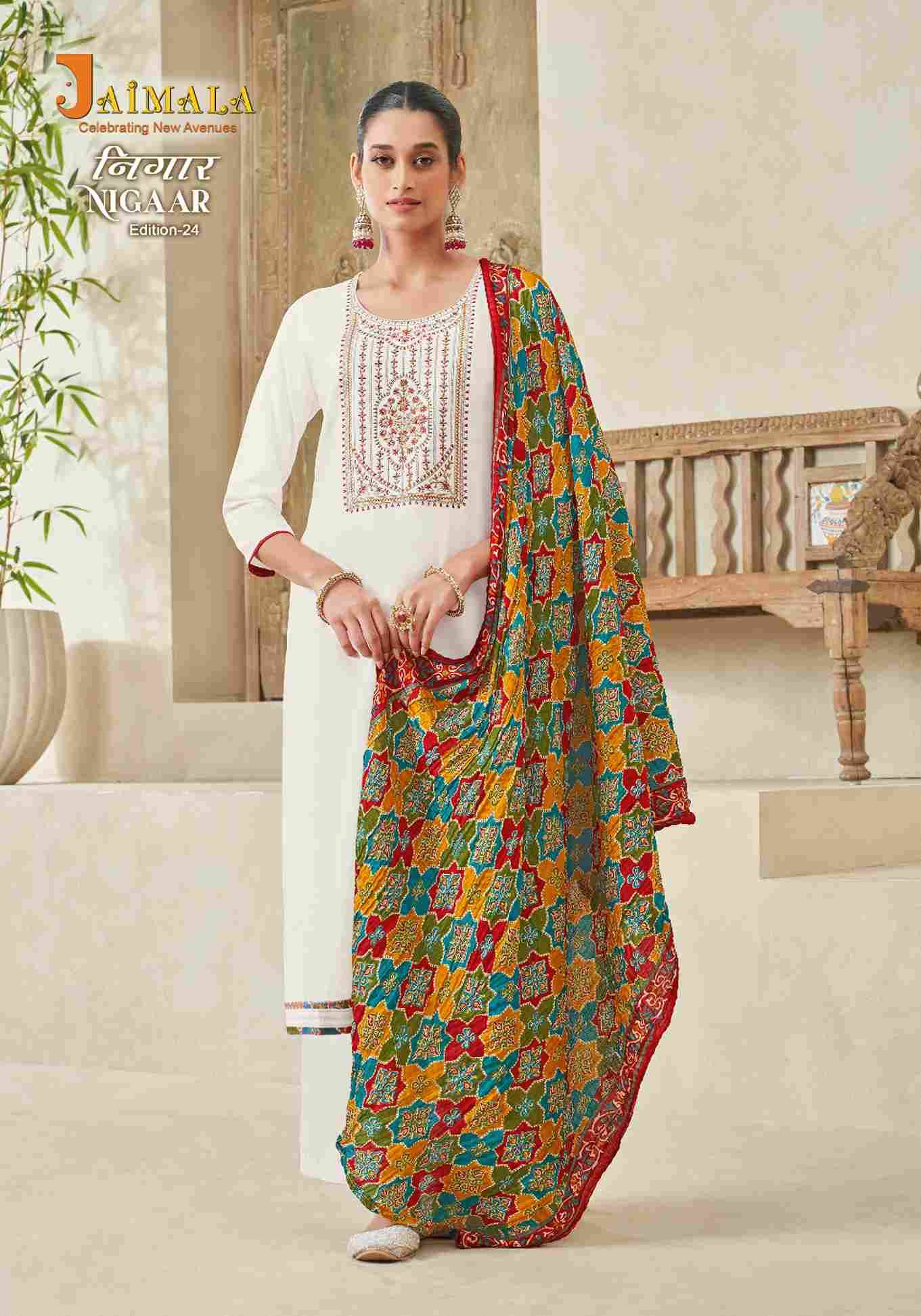 Nigaar Vol-24 By Jaimala 1448-001 To 1448-008 Series Beautiful Festive Suits Colorful Stylish Fancy Casual Wear & Ethnic Wear Pure Rayon Slub With Work Dresses At Wholesale Price