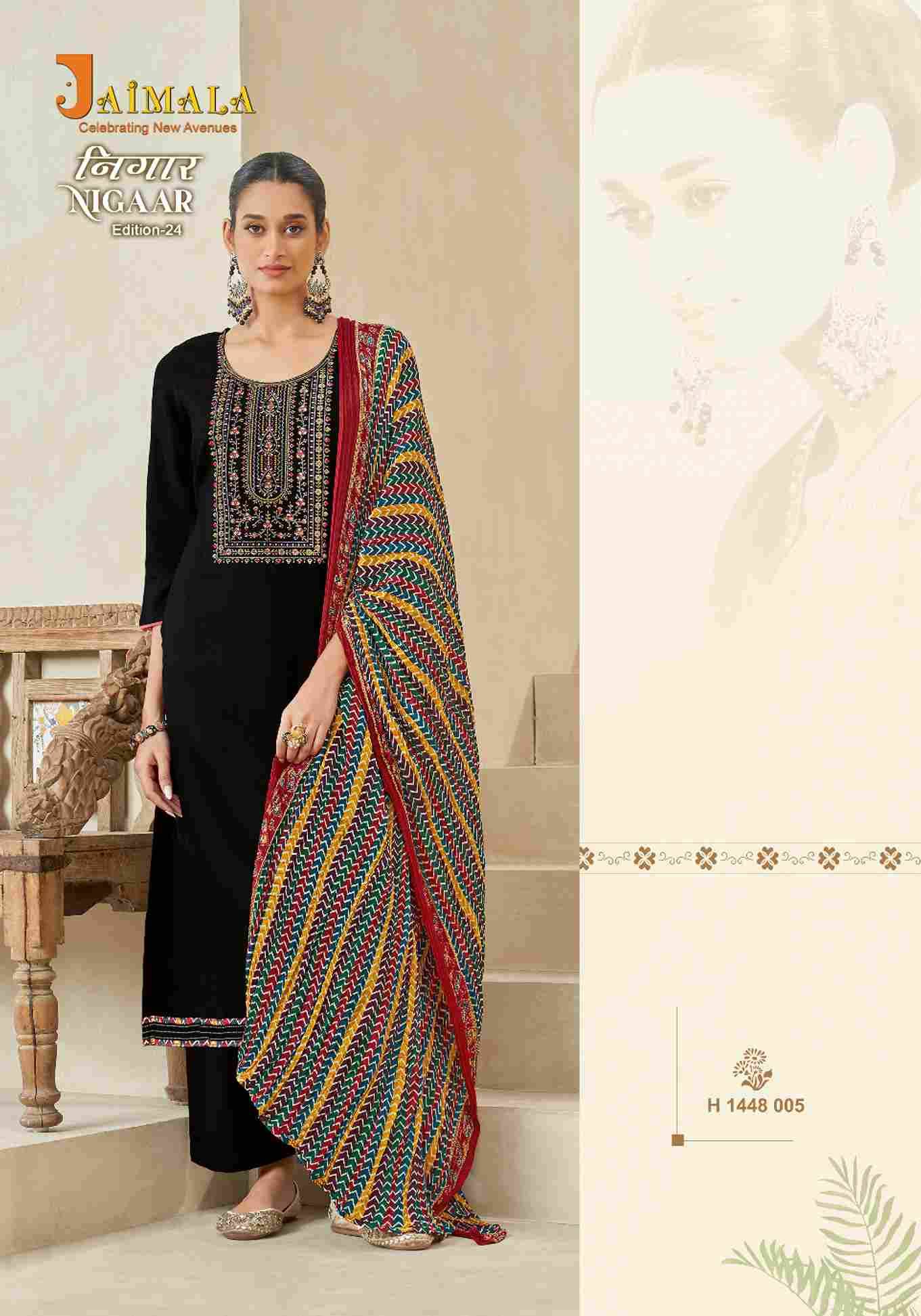 Nigaar Vol-24 By Jaimala 1448-001 To 1448-008 Series Beautiful Festive Suits Colorful Stylish Fancy Casual Wear & Ethnic Wear Pure Rayon Slub With Work Dresses At Wholesale Price