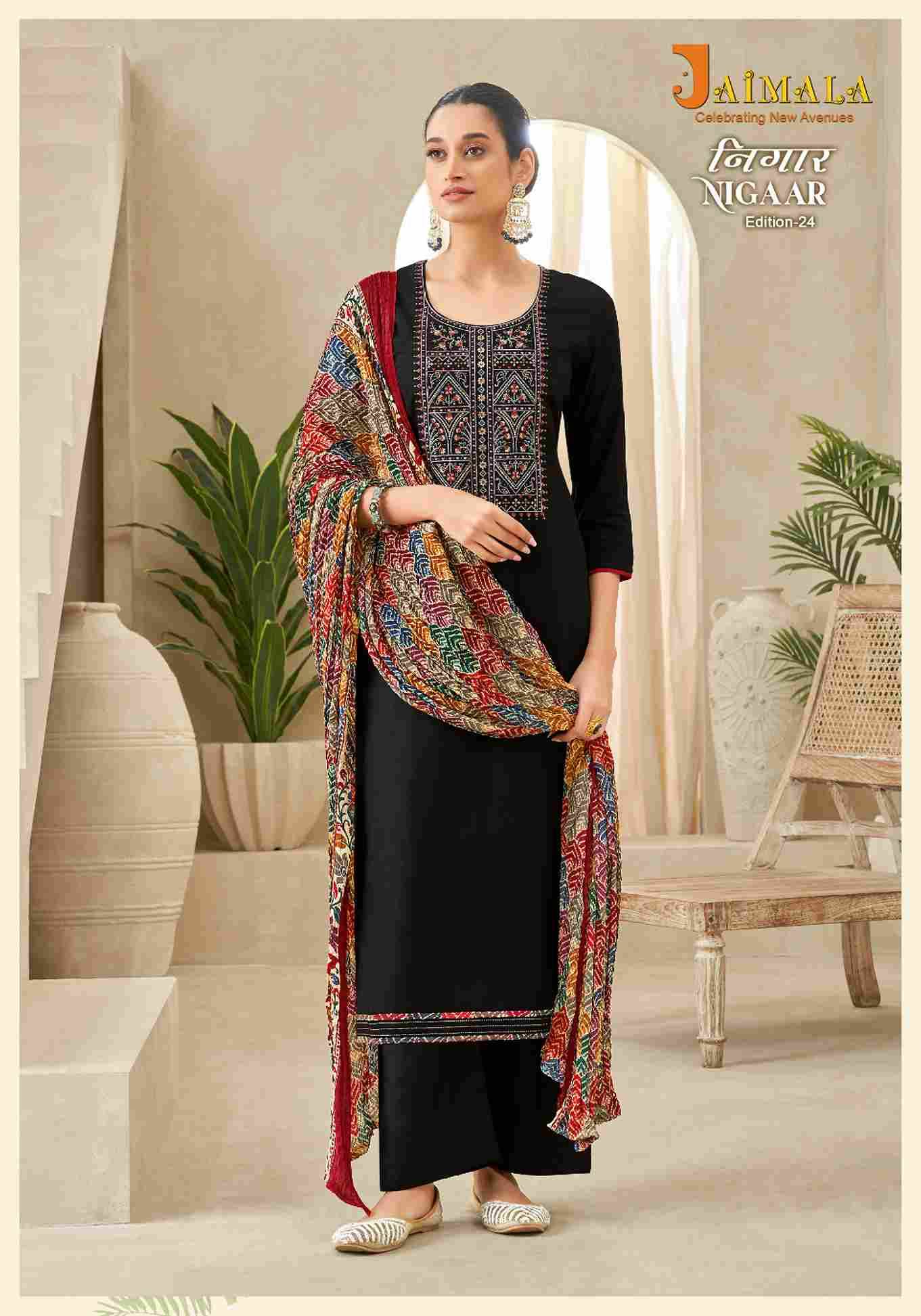 Nigaar Vol-24 By Jaimala 1448-001 To 1448-008 Series Beautiful Festive Suits Colorful Stylish Fancy Casual Wear & Ethnic Wear Pure Rayon Slub With Work Dresses At Wholesale Price