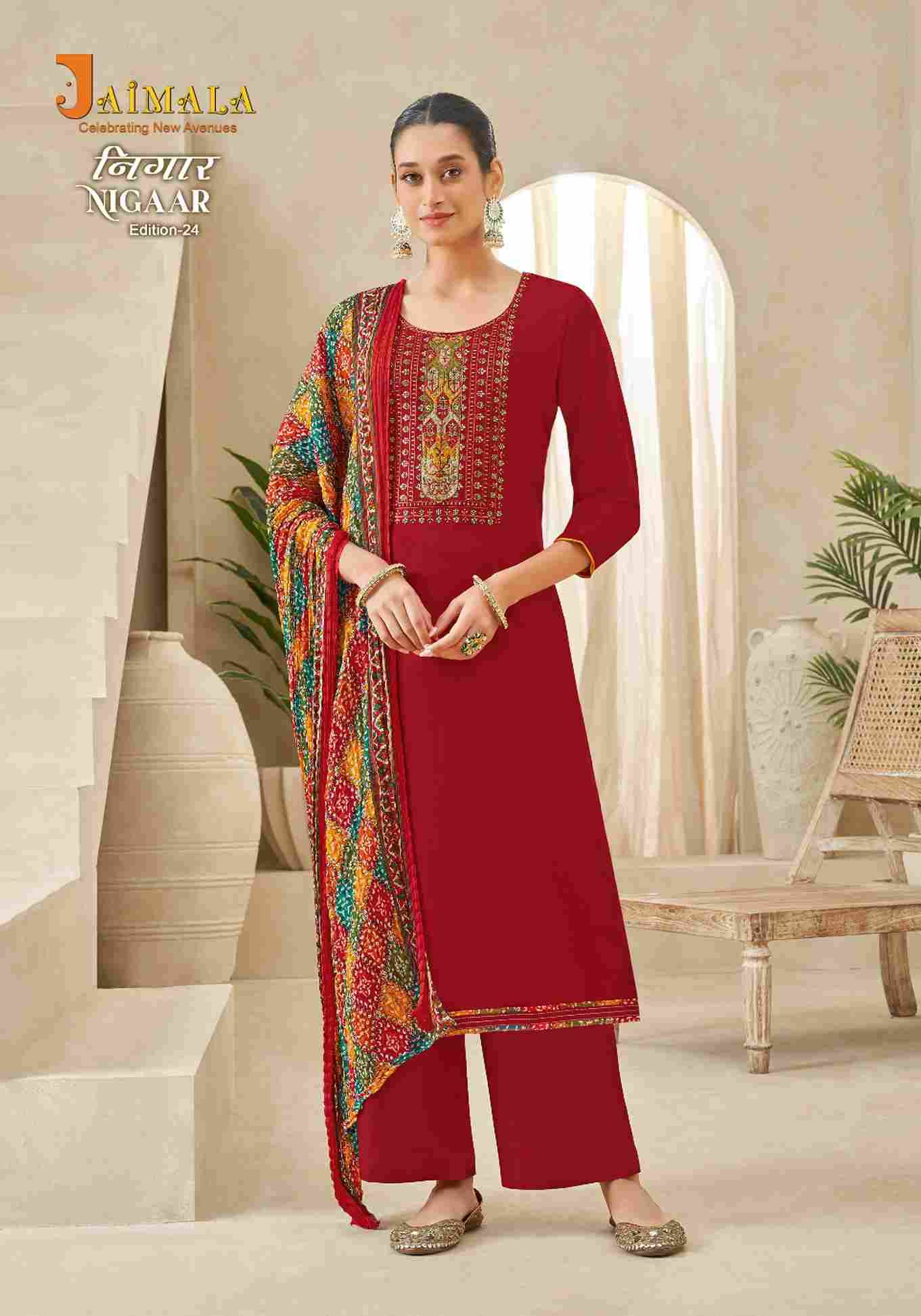 Nigaar Vol-24 By Jaimala 1448-001 To 1448-008 Series Beautiful Festive Suits Colorful Stylish Fancy Casual Wear & Ethnic Wear Pure Rayon Slub With Work Dresses At Wholesale Price