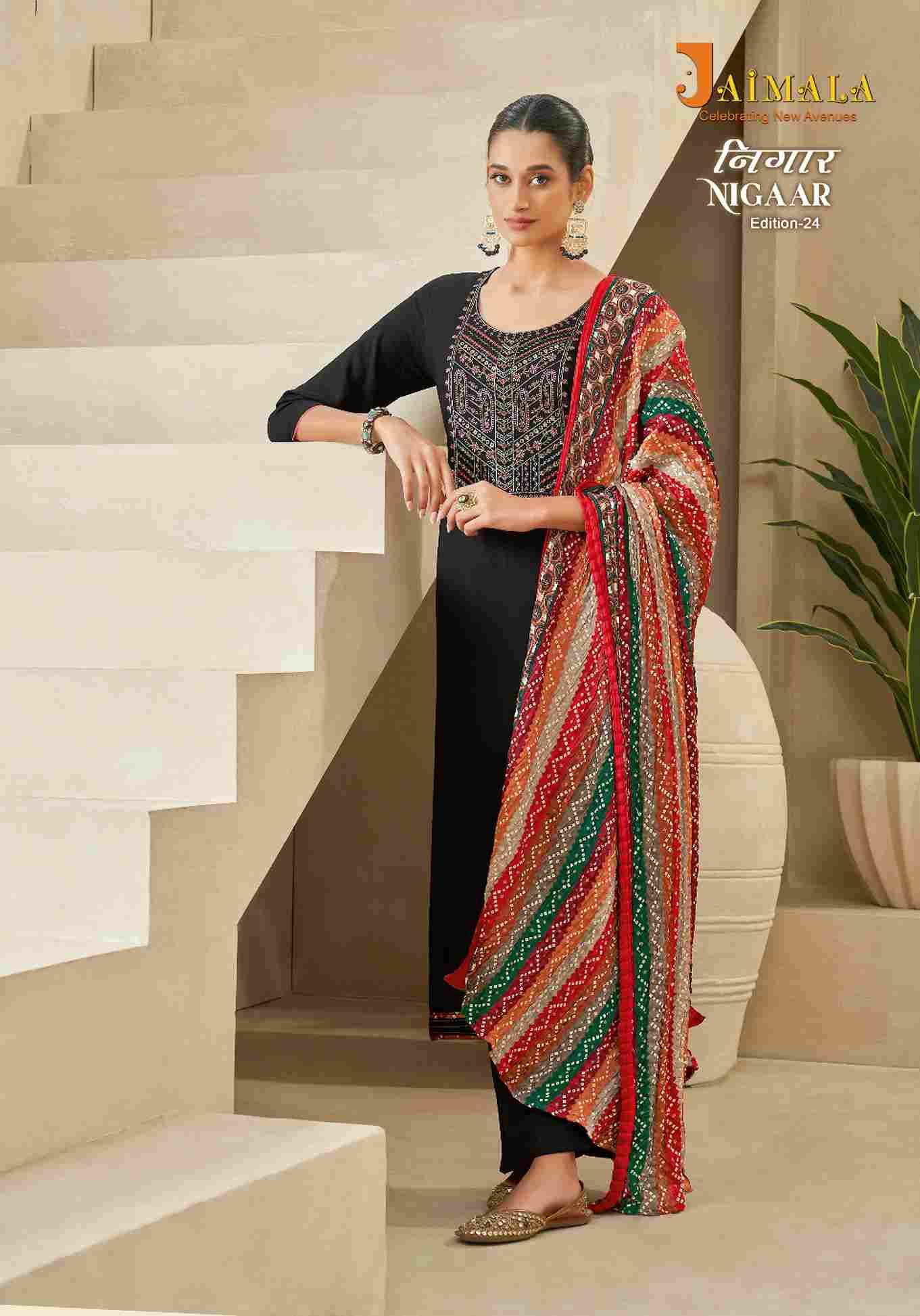 Nigaar Vol-24 By Jaimala 1448-001 To 1448-008 Series Beautiful Festive Suits Colorful Stylish Fancy Casual Wear & Ethnic Wear Pure Rayon Slub With Work Dresses At Wholesale Price