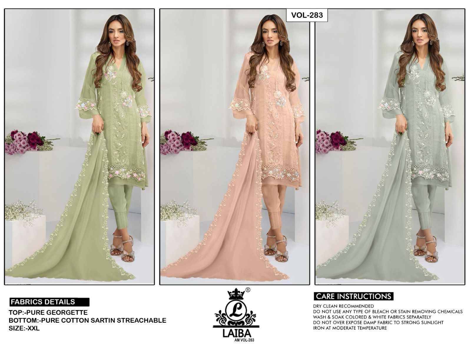 AM Vol-283 By Laiba 283-A To 283-C Series Beautiful Pakistani Suits Colorful Stylish Fancy Casual Wear & Ethnic Wear Pure Georgette Embroidered Dresses At Wholesale Price