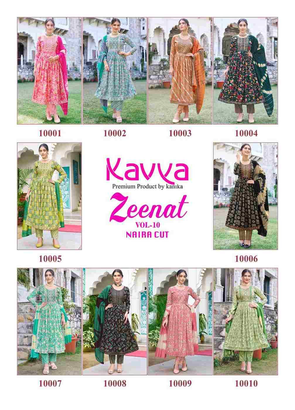 Zeenat Vol-10 By Kavya 10001 To 10010 Series Beautiful Stylish Festive Suits Fancy Colorful Casual Wear & Ethnic Wear & Ready To Wear Capsule Print Dresses At Wholesale Price
