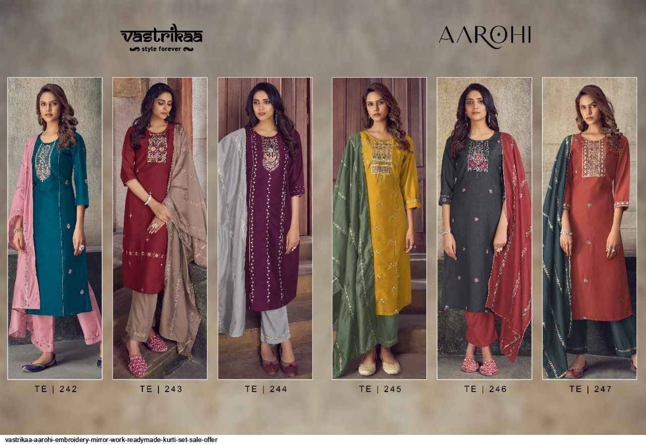 Aarohi By Vastrikaa 242 To 247 Series Beautiful Festive Suits Stylish Fancy Colorful Party Wear & Occasional Wear Chinnon Embroidered Dresses At Wholesale Price