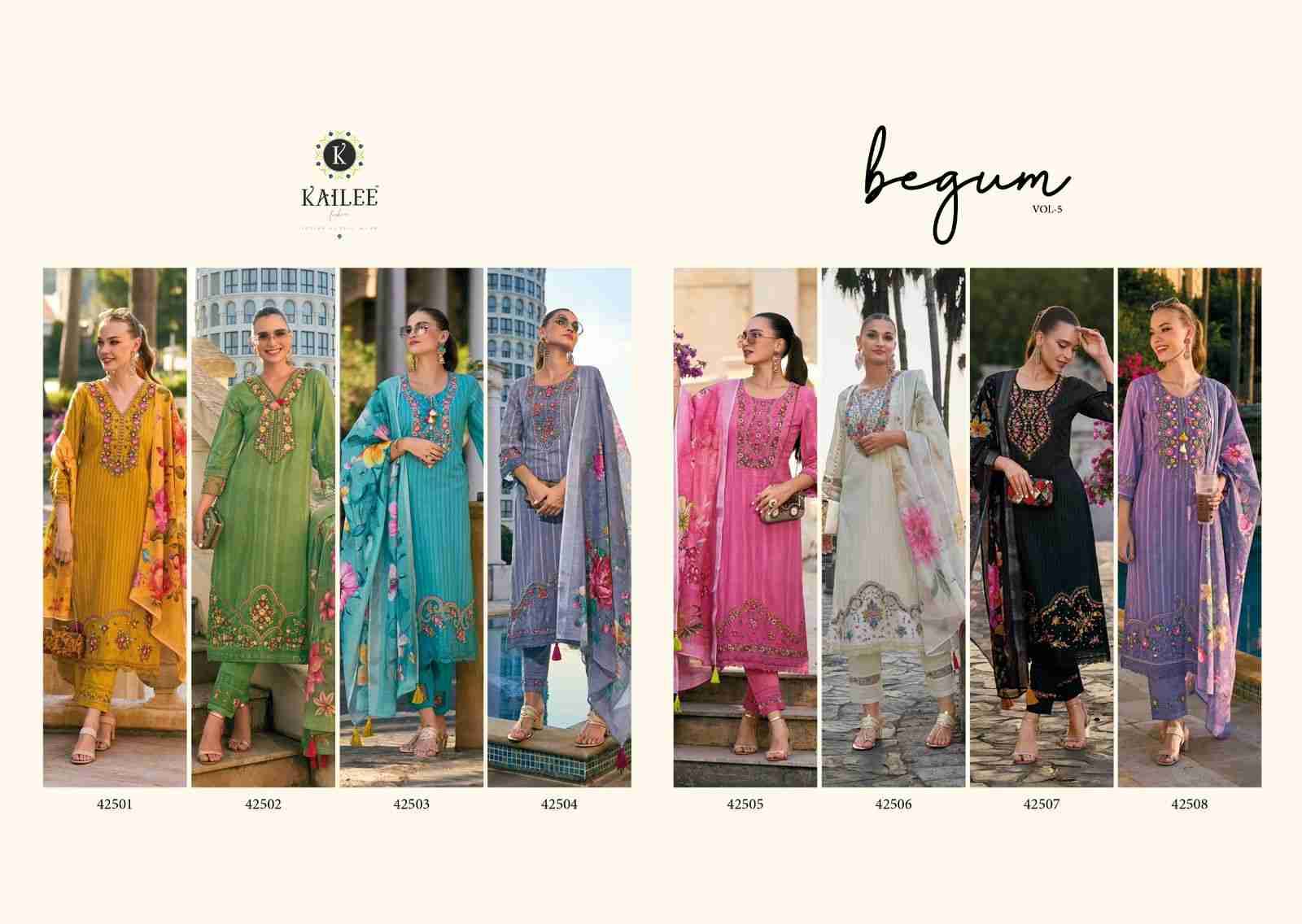 Begum Vol-5 By Kailee 42501 To 42508 Series Festive Suits Beautiful Fancy Colorful Stylish Party Wear & Occasional Wear Pure Cotton With Work Dresses At Wholesale Price