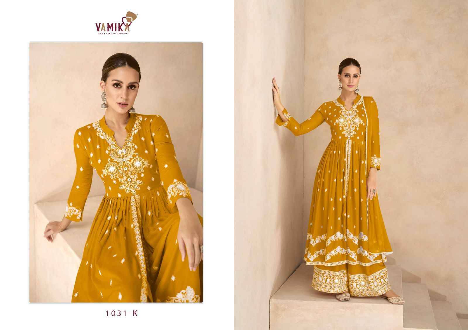 Lakhnavi Vol-6 Hit List By Vamika 1031-K To 1031-O Series Beautiful Stylish Sharara Suits Fancy Colorful Casual Wear & Ethnic Wear & Ready To Wear Pure Rayon Printed Dresses At Wholesale Price