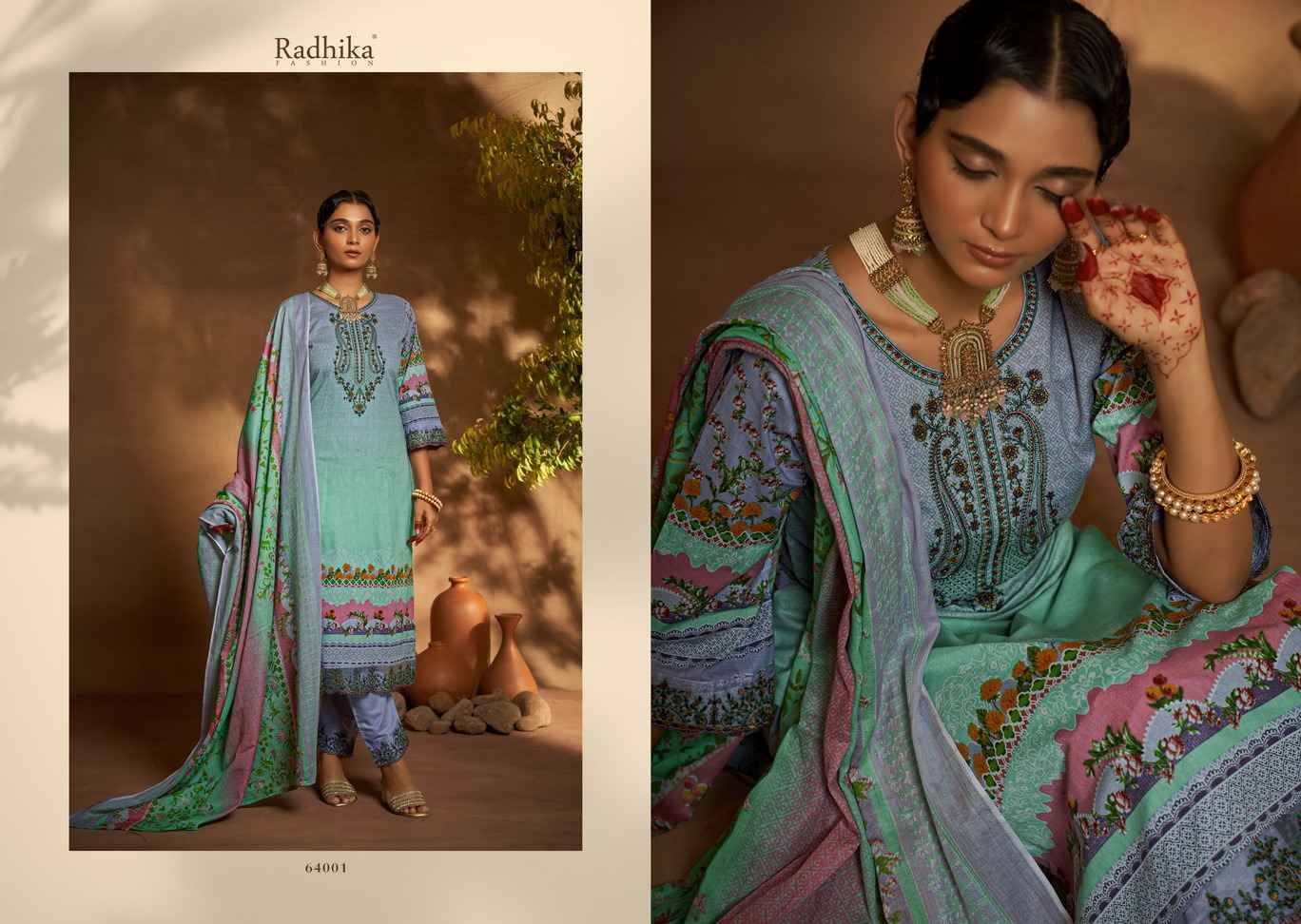 Mehndi By Radhika Fashion 64001 To 64008 Series Beautiful Stylish Festive Suits Fancy Colorful Casual Wear & Ethnic Wear & Ready To Wear Cambric Cotton Print Dresses At Wholesale Price