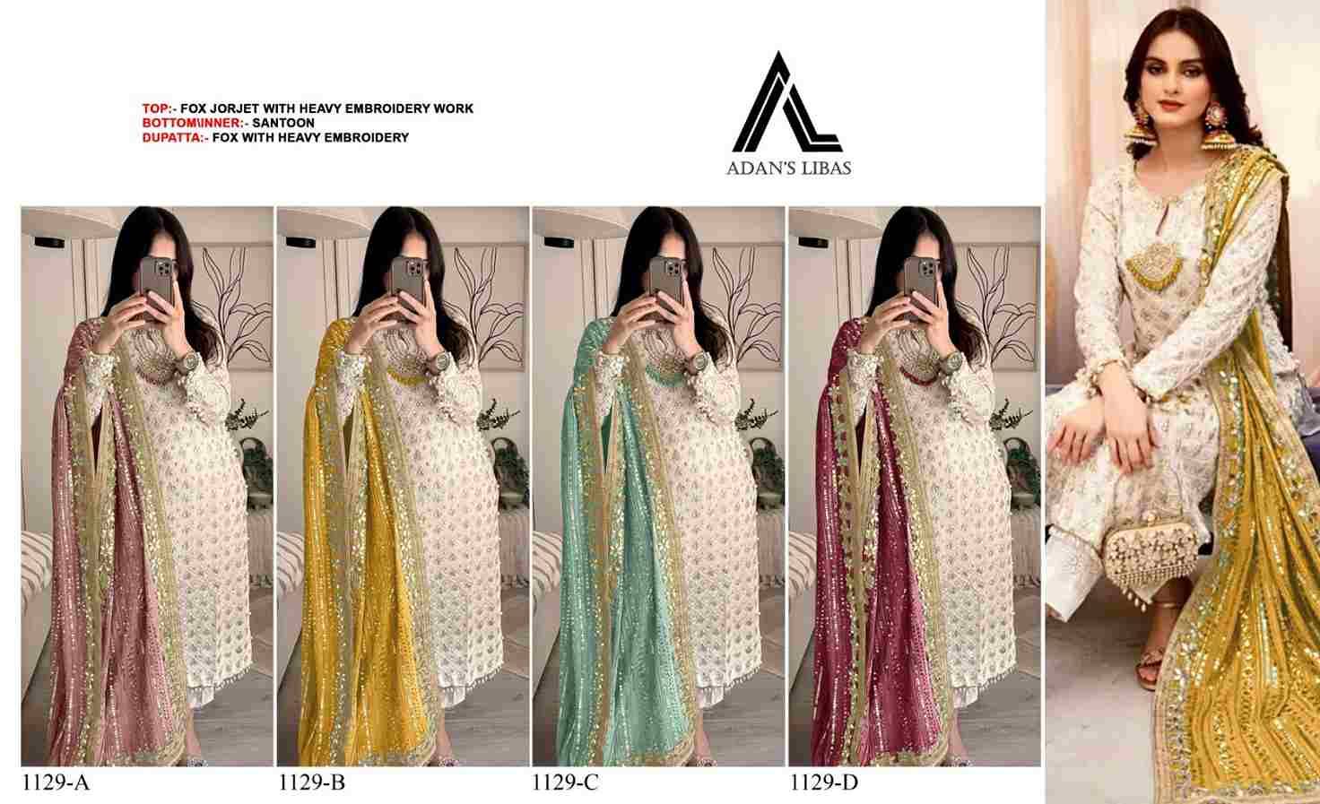 Adans Libas 1129 Colours By Adans Libas 1129-A To 1129-D Series Beautiful Pakistani Suits Colorful Stylish Fancy Casual Wear & Ethnic Wear Faux Georgette Embroidered Dresses At Wholesale Price