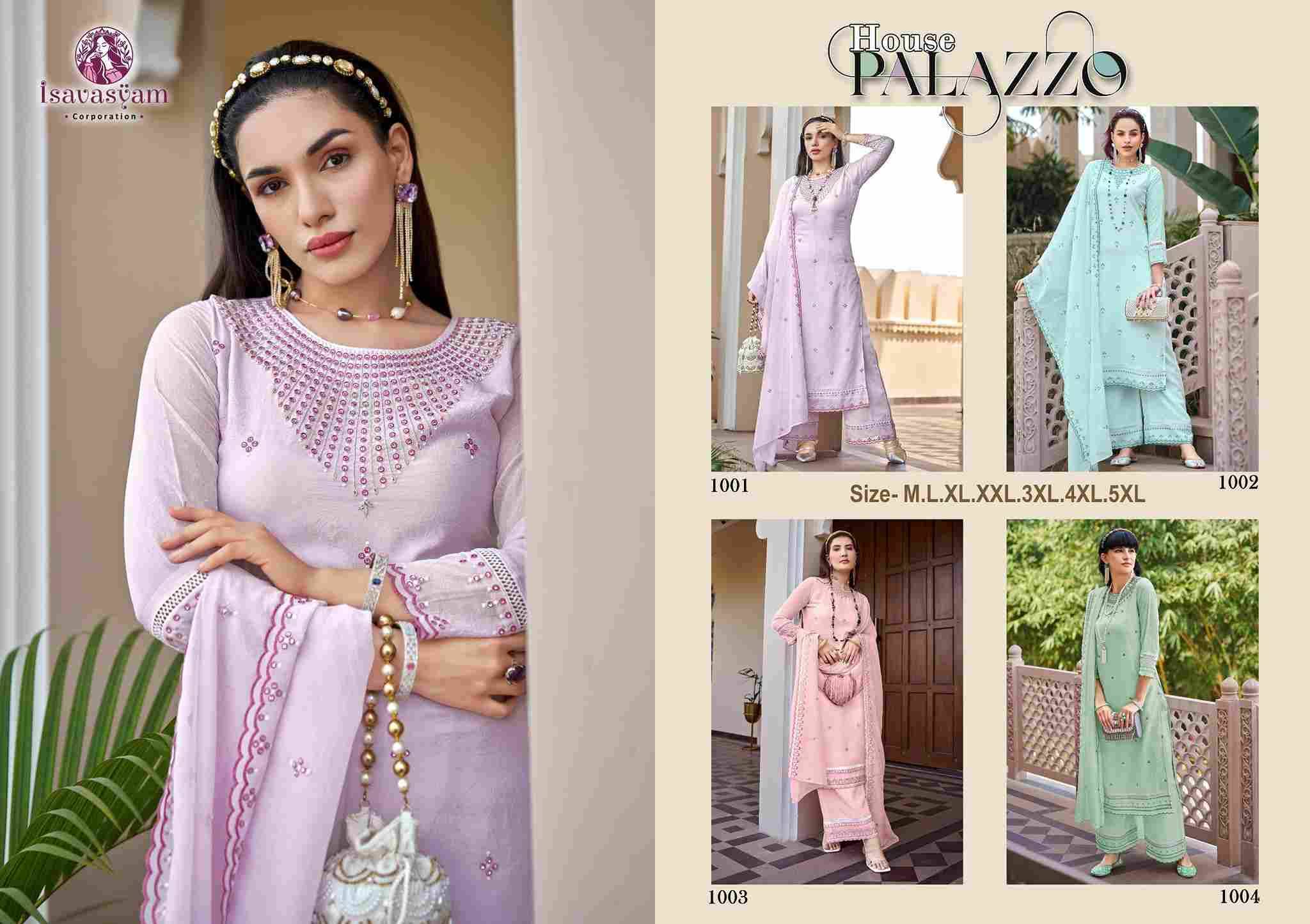 Palazzo House By Isavasyam 1001 To 1004 Series Festive Suits Beautiful Fancy Colorful Stylish Party Wear & Occasional Wear Fancy With Work Dresses At Wholesale Price