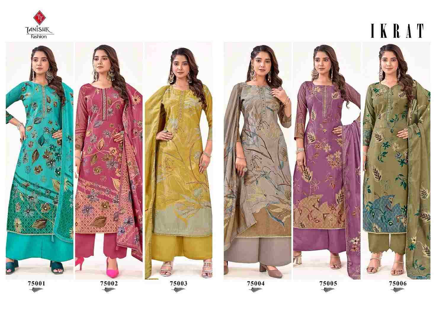 Ikrat By Tanishk Fashion 75001 To 75006 Series Beautiful Suits Stylish Fancy Colorful Casual Wear & Ethnic Wear Collection Pure Viscose Muslin Embroidered Dresses At Wholesale Price